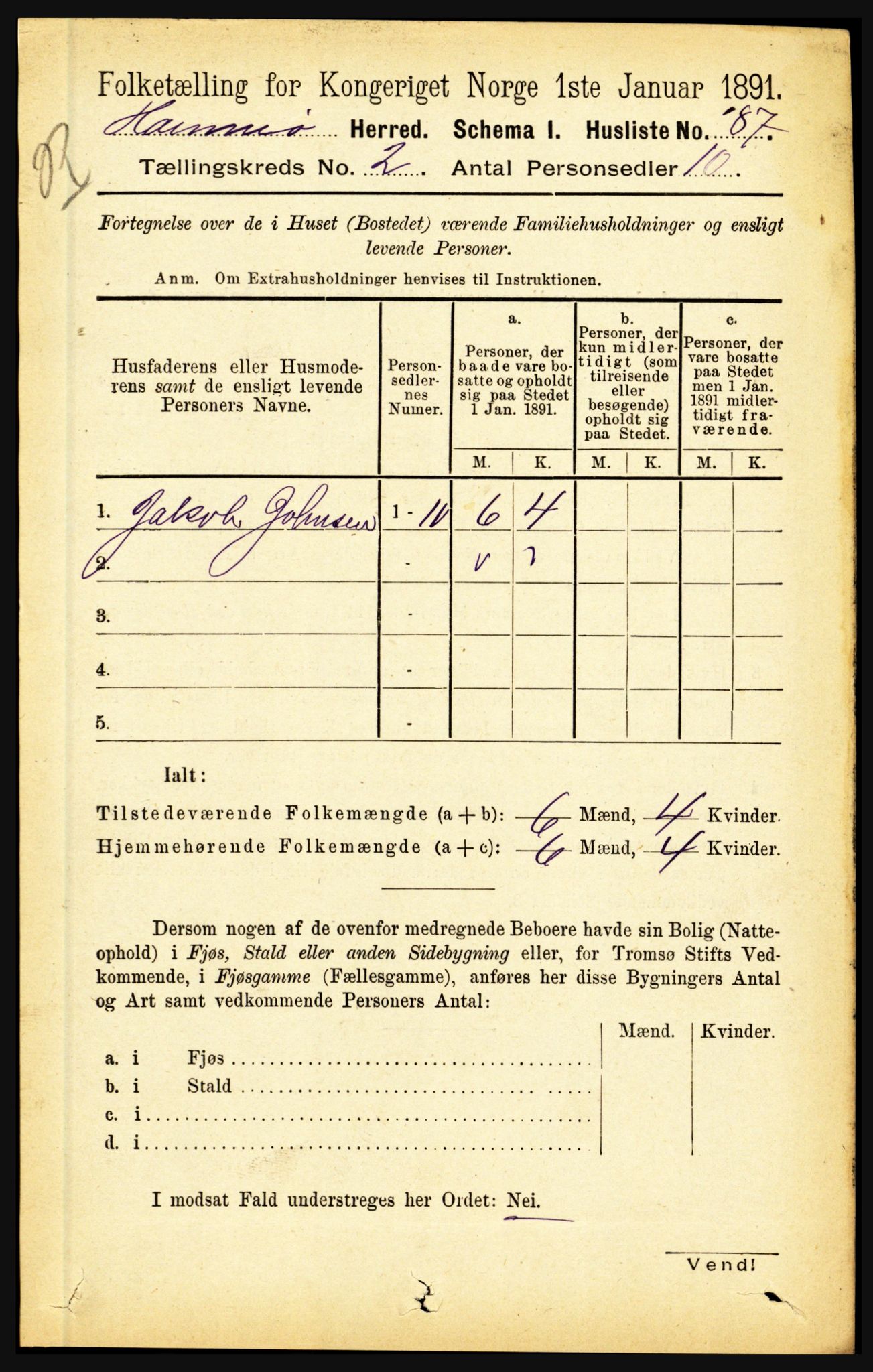 RA, 1891 census for 1849 Hamarøy, 1891, p. 575