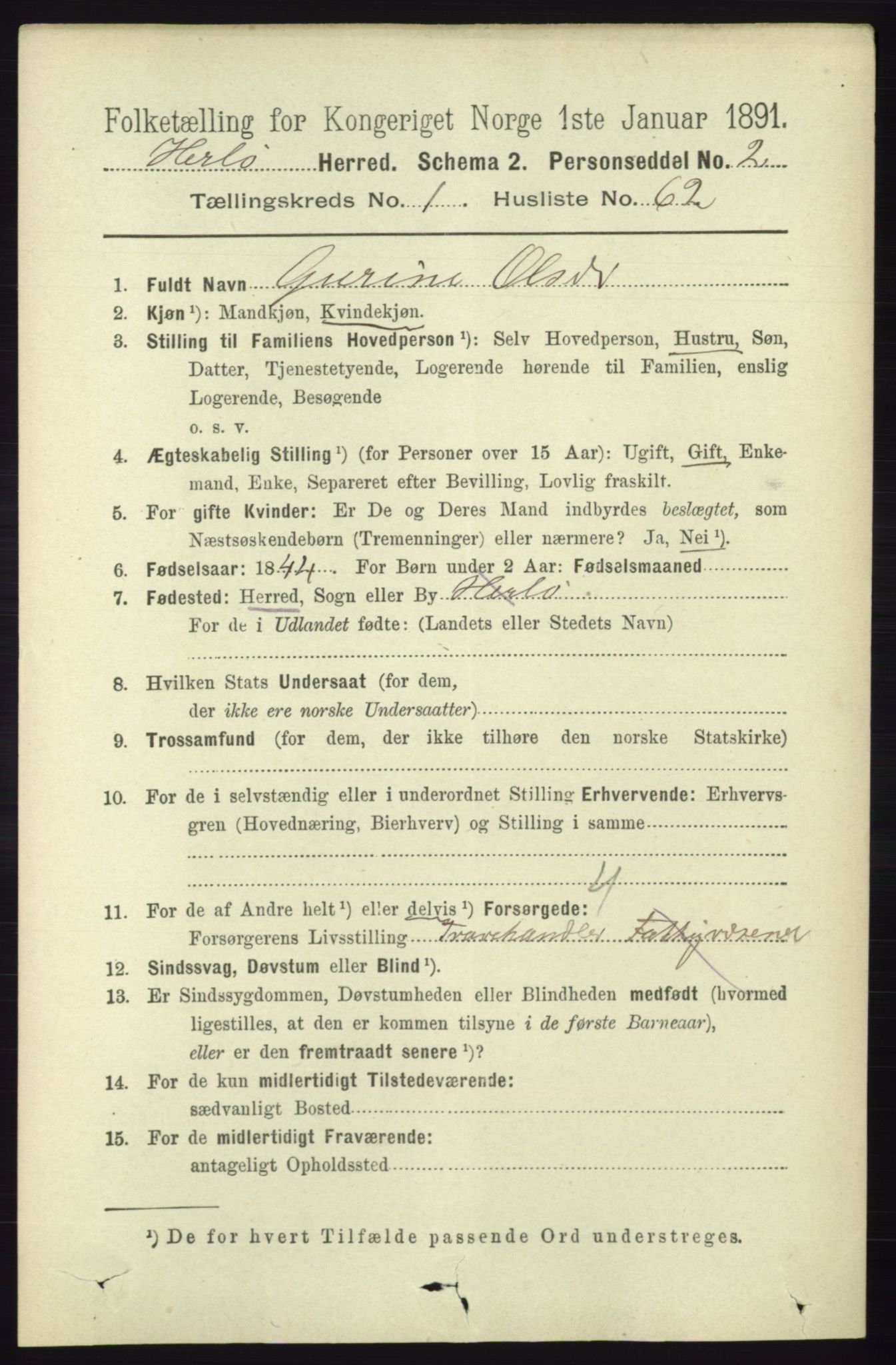 RA, 1891 census for 1258 Herdla, 1891, p. 457