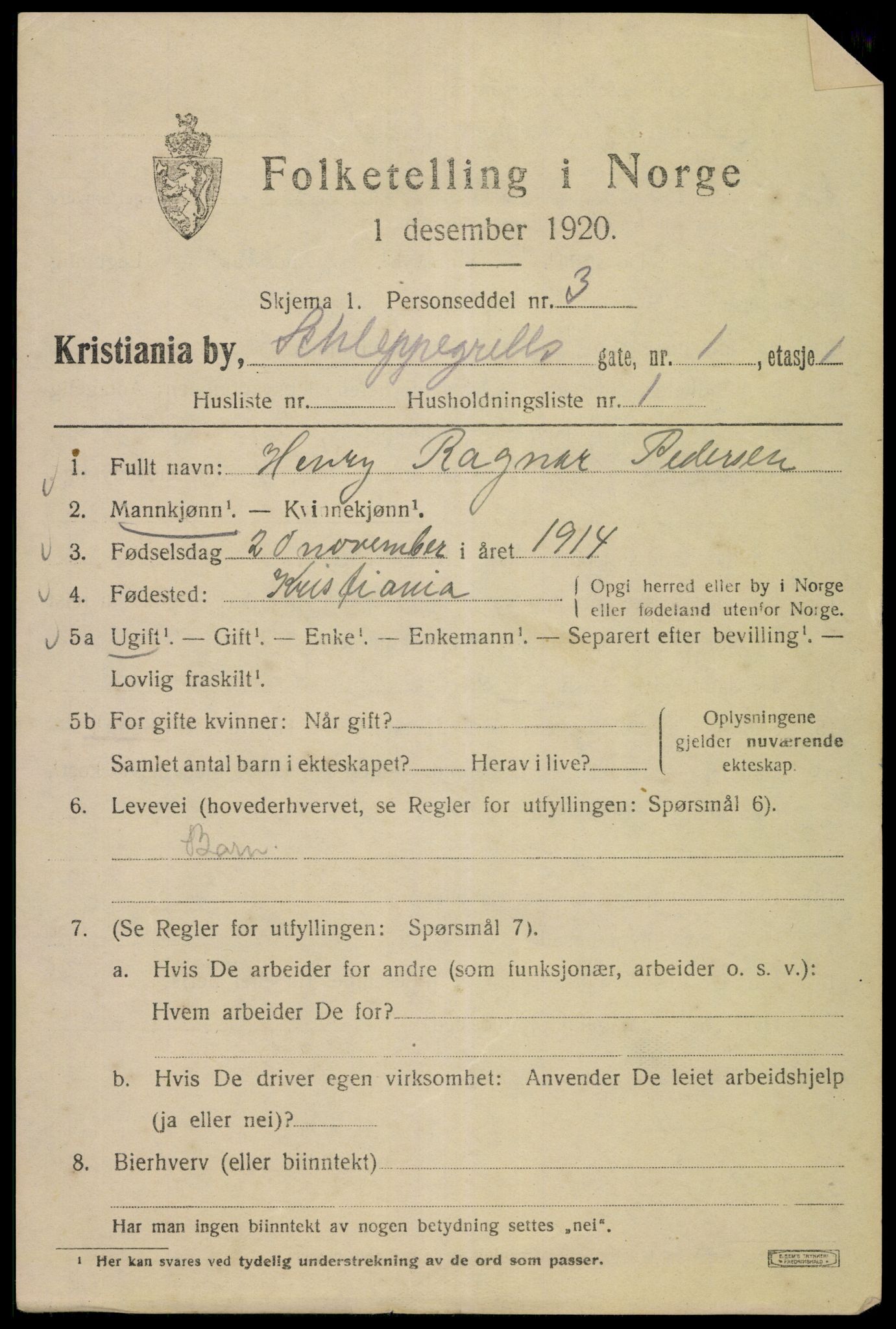 SAO, 1920 census for Kristiania, 1920, p. 487239