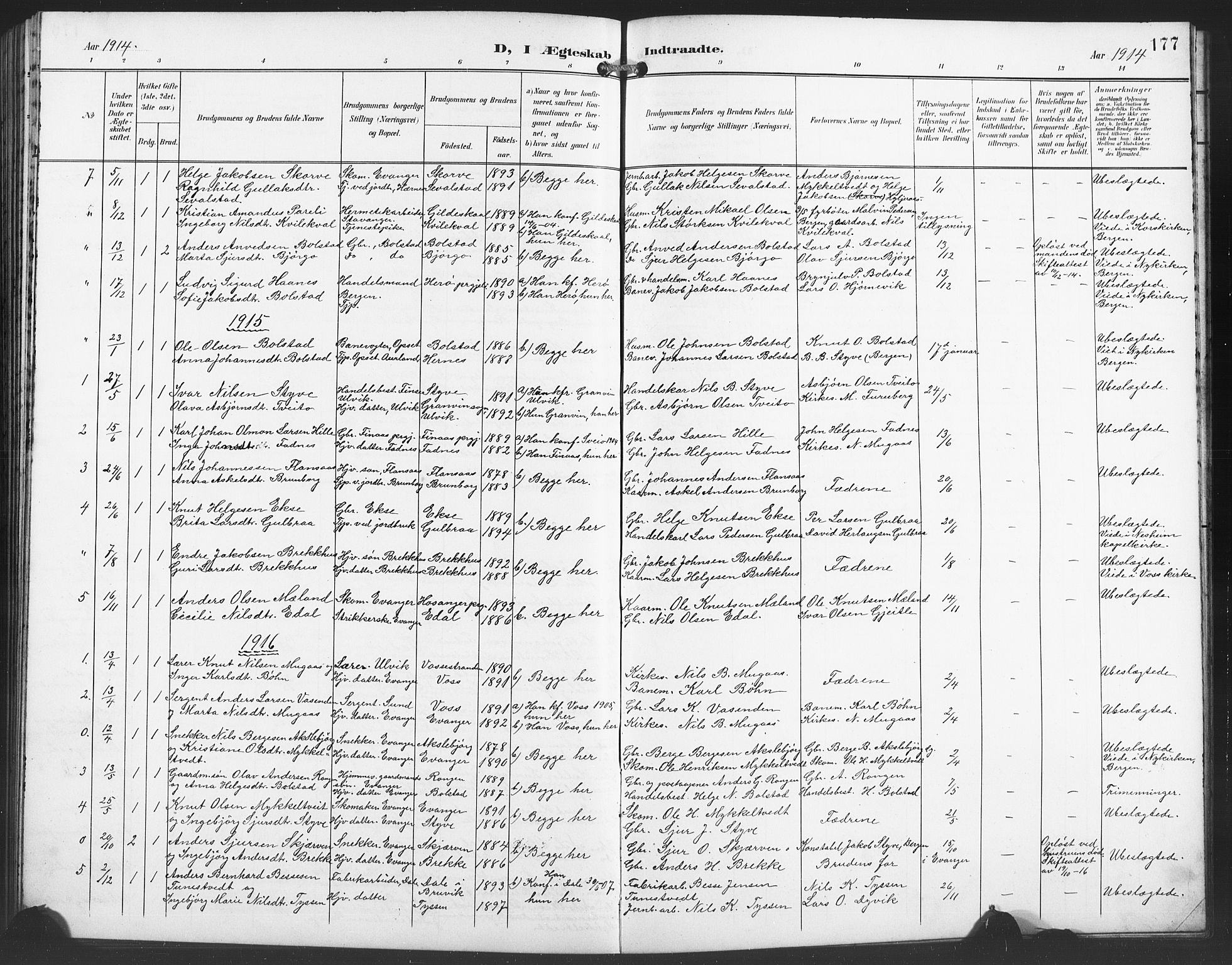 Evanger sokneprestembete, SAB/A-99924: Parish register (copy) no. A 5, 1897-1917, p. 177
