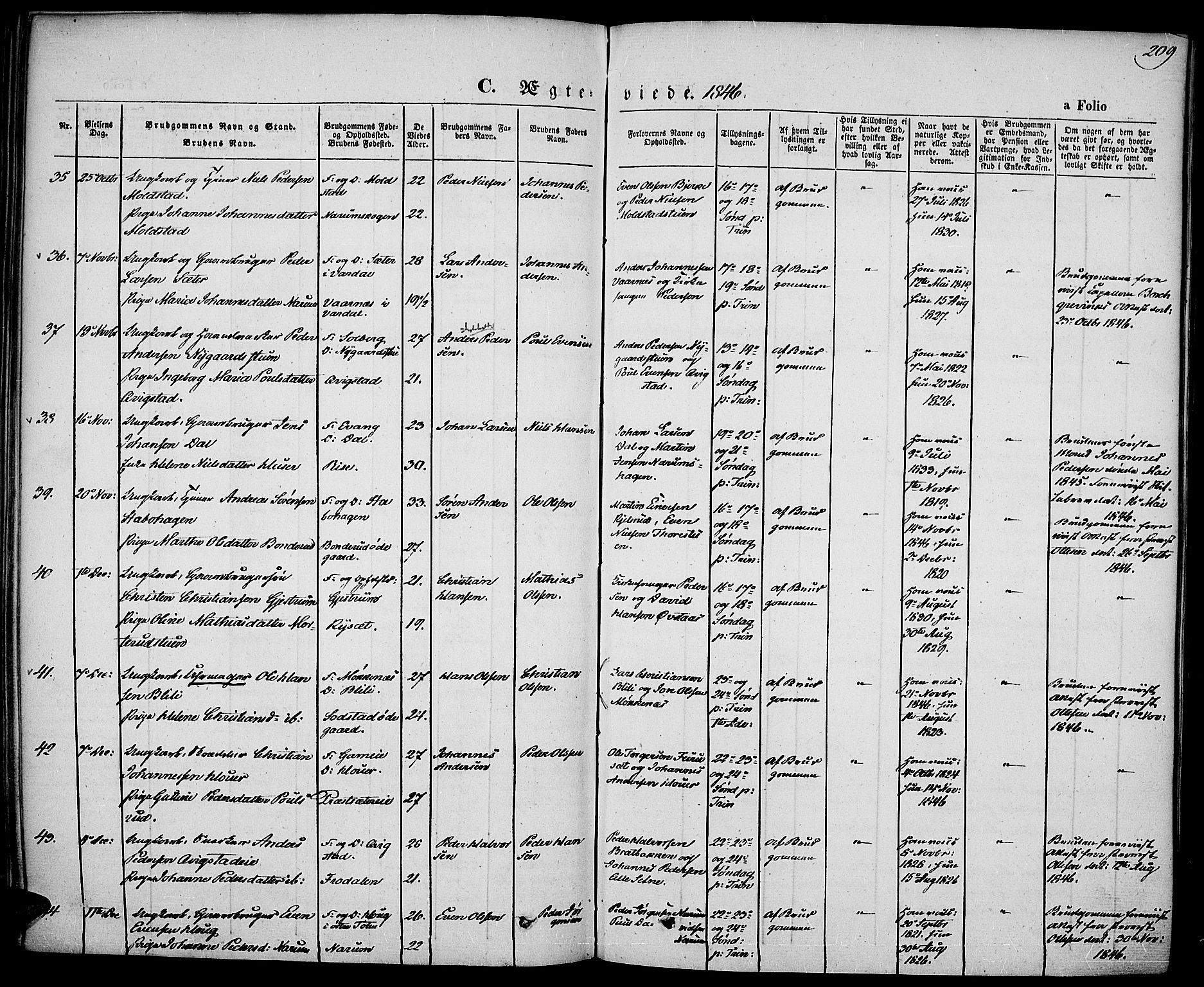 Vestre Toten prestekontor, SAH/PREST-108/H/Ha/Haa/L0004: Parish register (official) no. 4, 1844-1849, p. 209