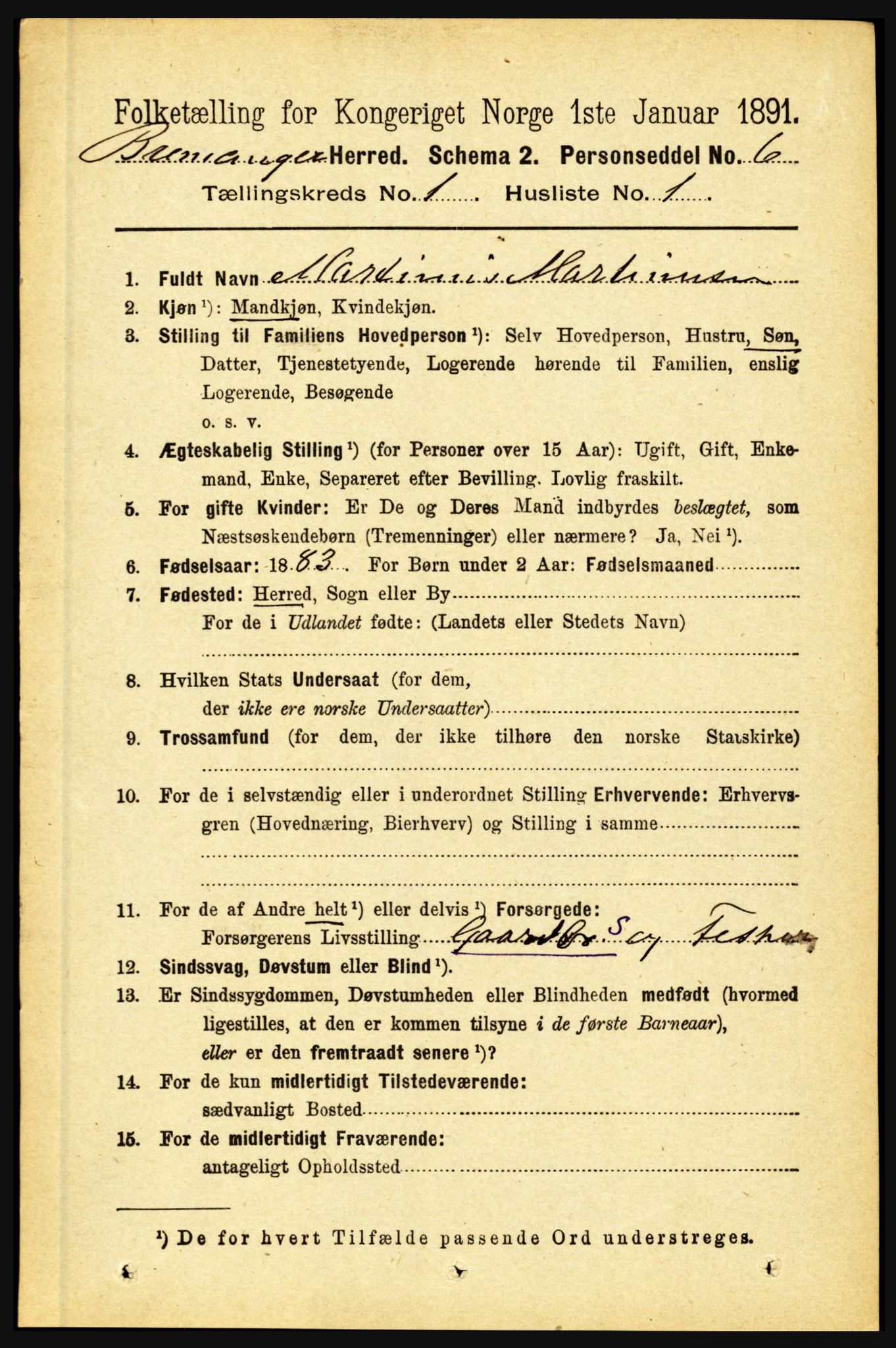 RA, 1891 census for 1438 Bremanger, 1891, p. 104