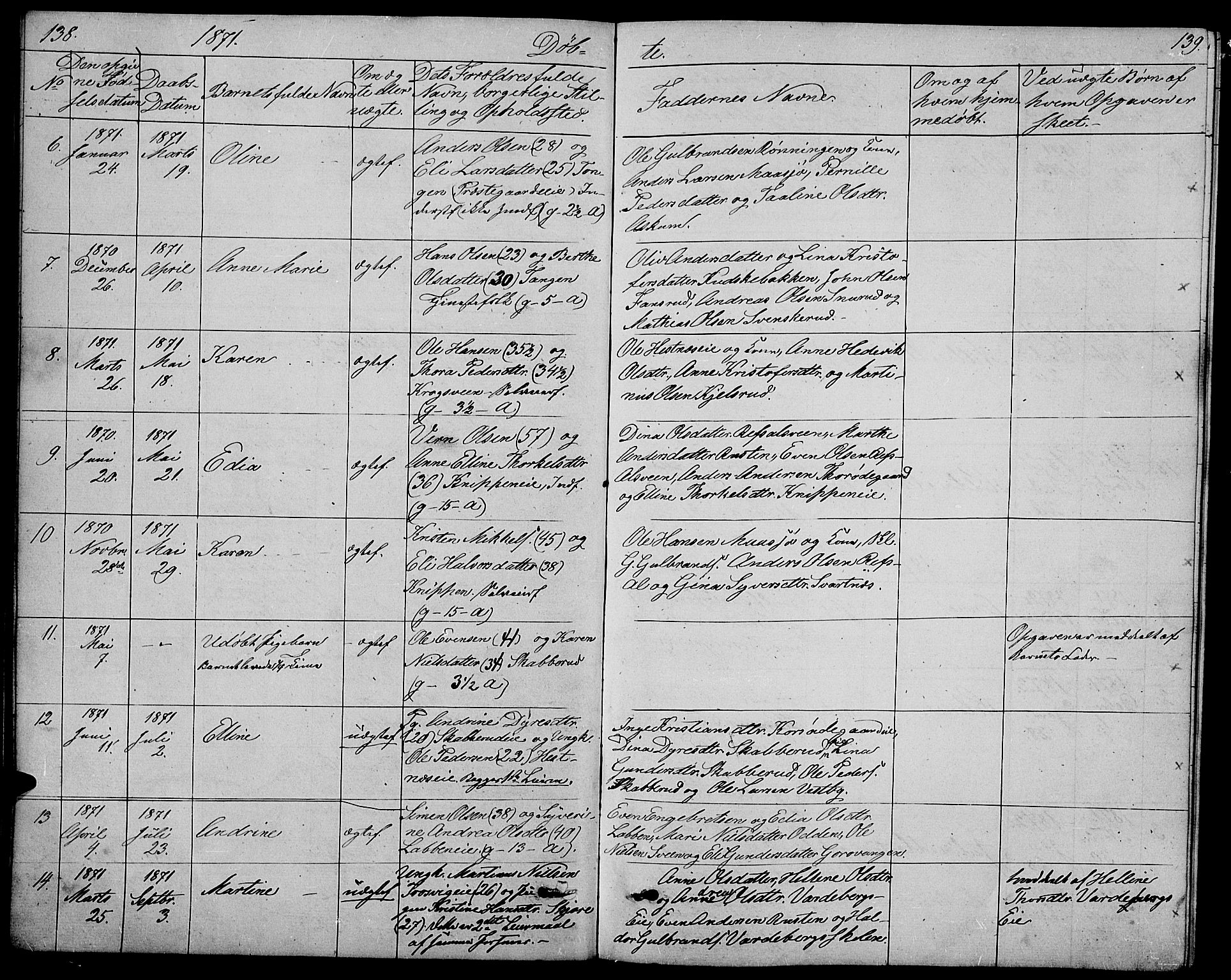 Stange prestekontor, AV/SAH-PREST-002/L/L0005: Parish register (copy) no. 5, 1861-1881, p. 138-139