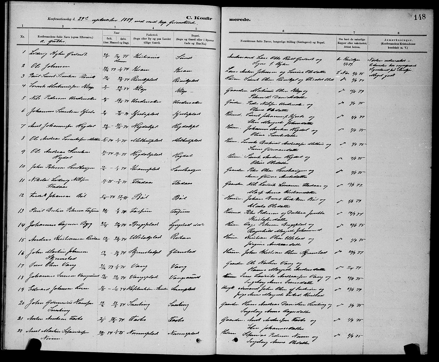 Ministerialprotokoller, klokkerbøker og fødselsregistre - Nord-Trøndelag, AV/SAT-A-1458/730/L0301: Parish register (copy) no. 730C04, 1880-1897, p. 148