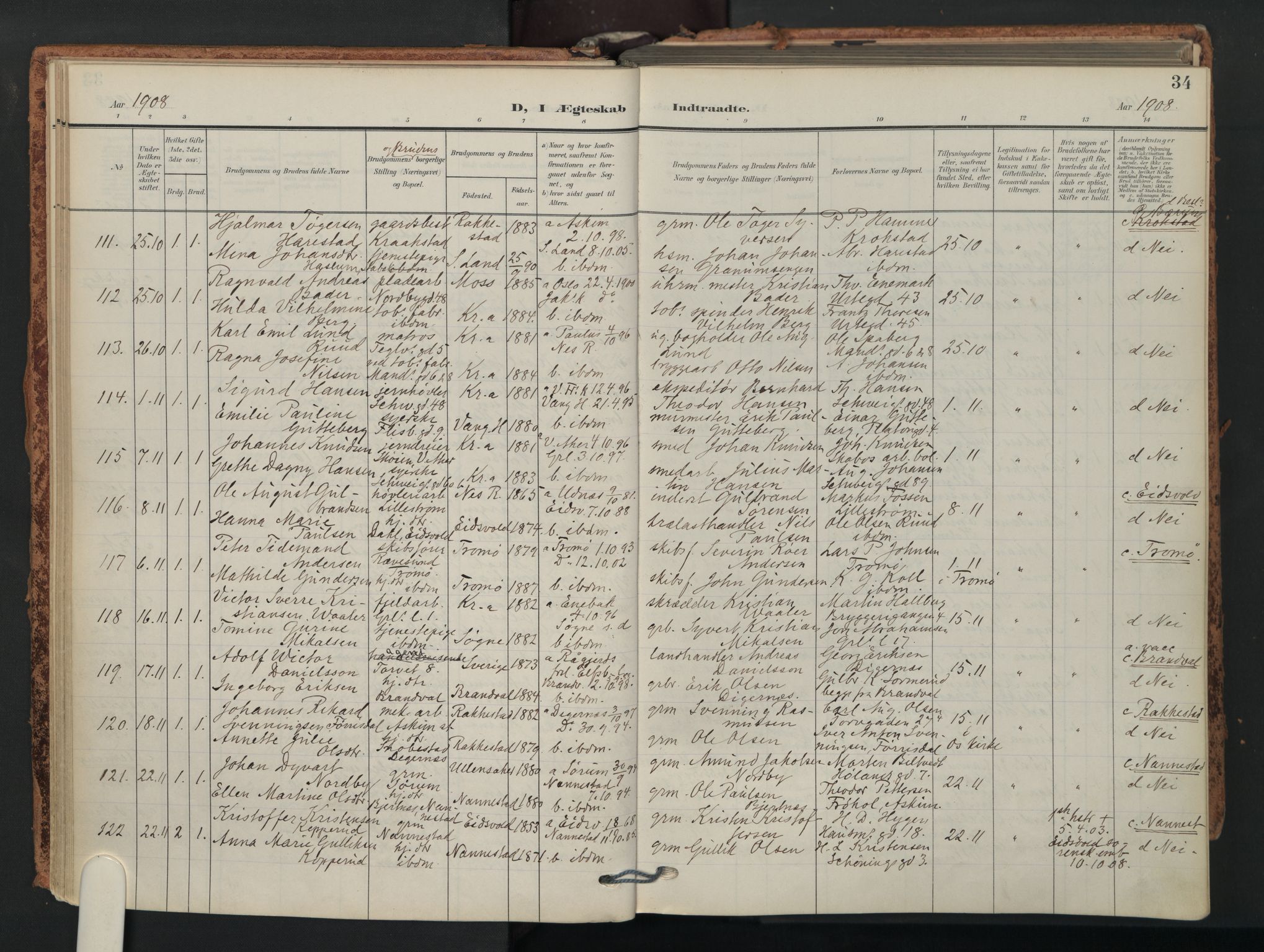 Grønland prestekontor Kirkebøker, AV/SAO-A-10848/F/Fa/L0017: Parish register (official) no. 17, 1906-1934, p. 34