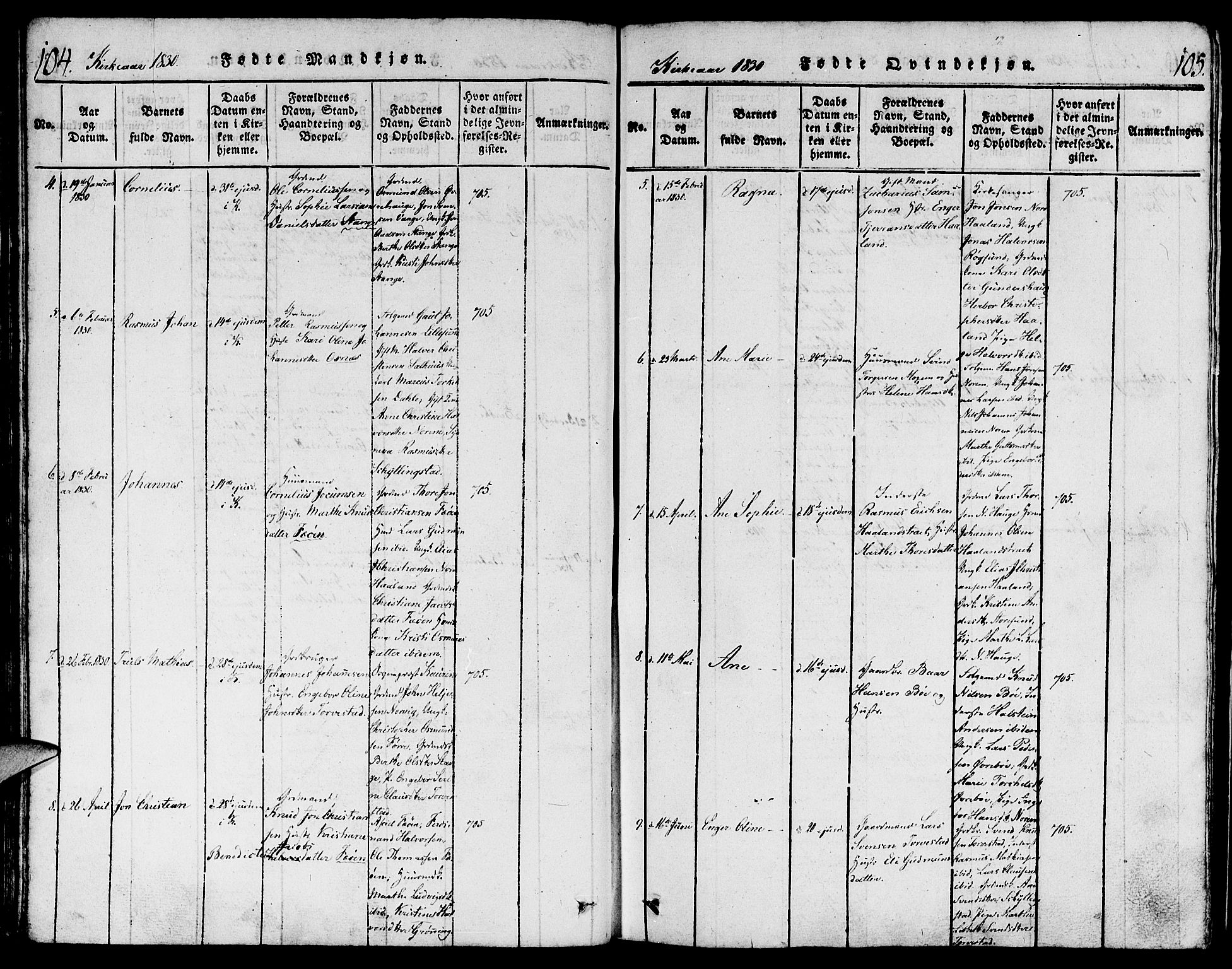 Torvastad sokneprestkontor, AV/SAST-A -101857/H/Ha/Haa/L0004: Parish register (official) no. A 3 /1, 1817-1836, p. 104-105