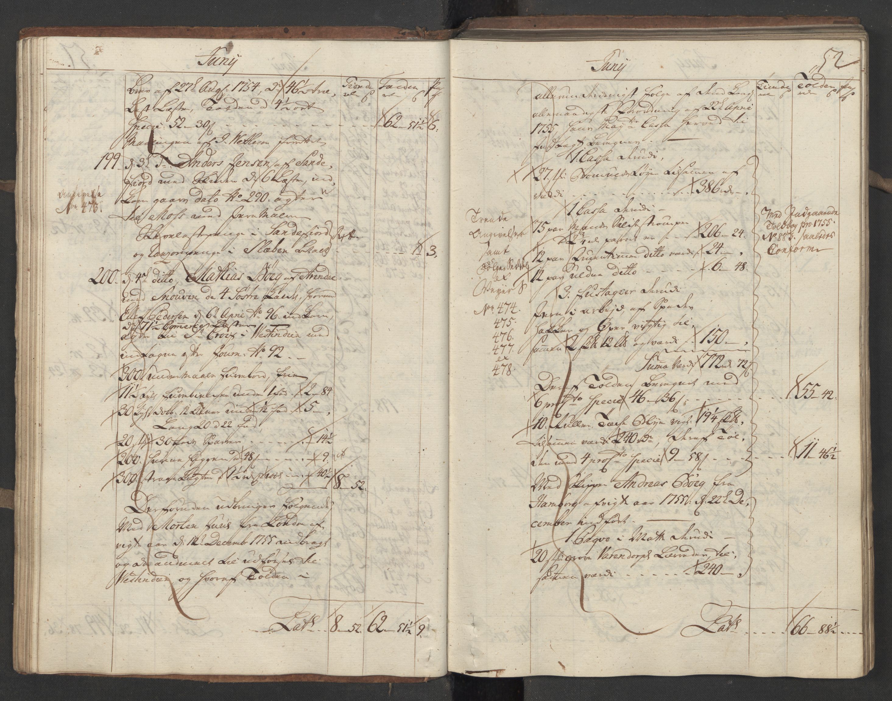 Generaltollkammeret, tollregnskaper, AV/RA-EA-5490/R15/L0030a/0001: Tollregnskaper Arendal / Utgående hovedtollbok, 1756, p. 51b-52a
