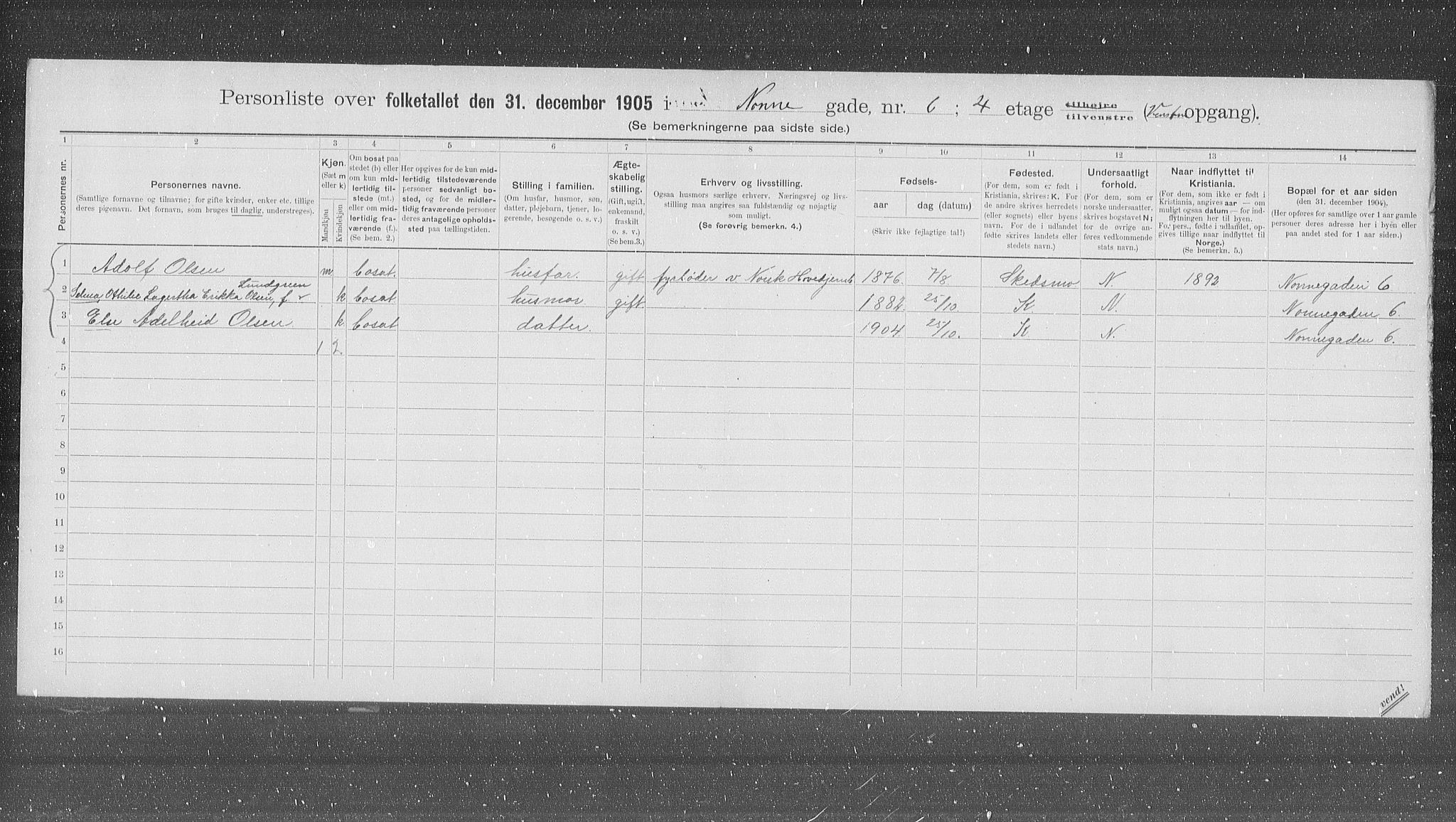 OBA, Municipal Census 1905 for Kristiania, 1905, p. 37579