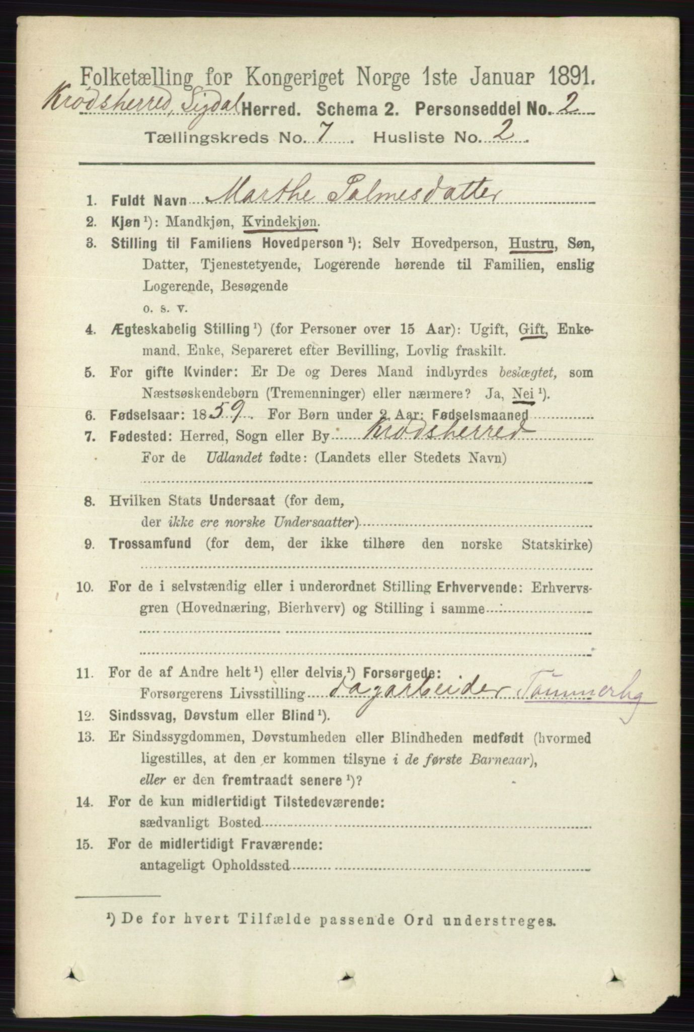 RA, 1891 census for 0621 Sigdal, 1891, p. 7036