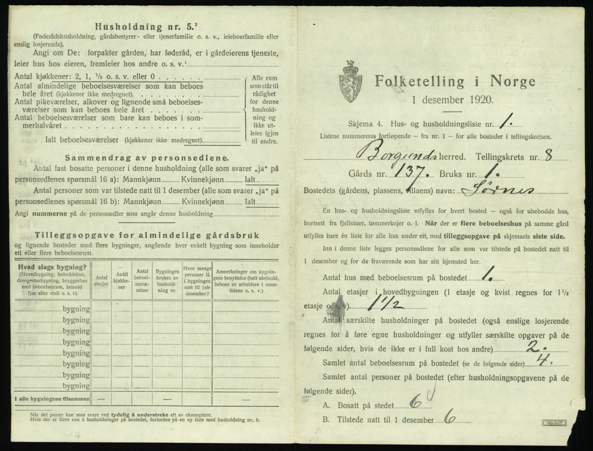 SAT, 1920 census for Borgund, 1920, p. 844