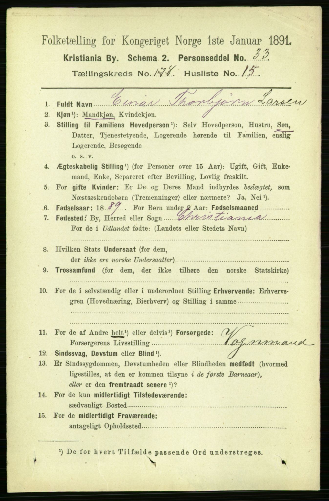 RA, 1891 census for 0301 Kristiania, 1891, p. 107910