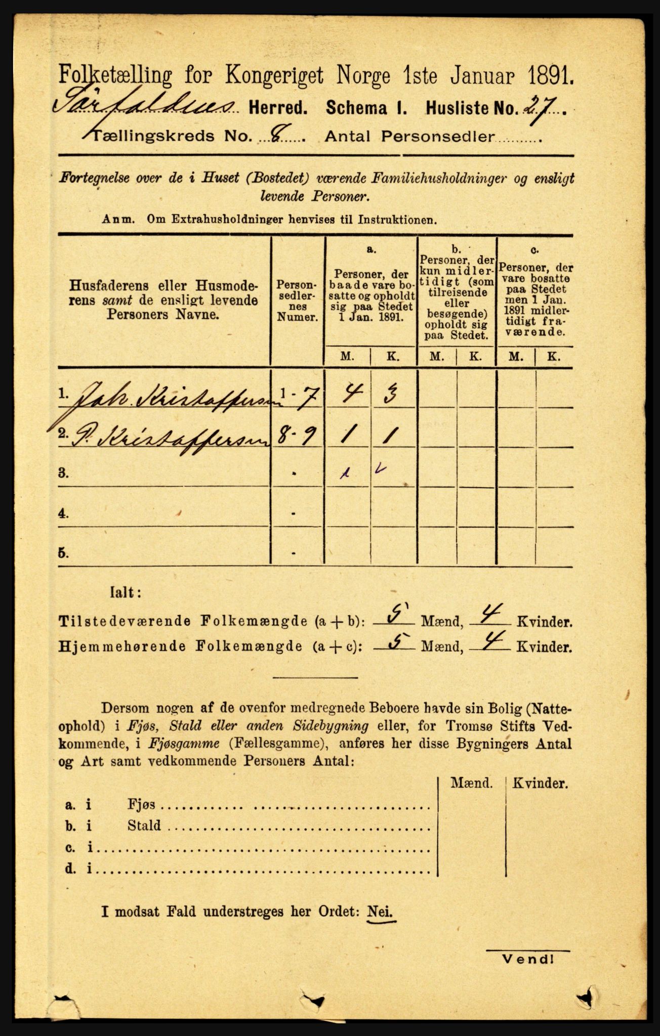 RA, 1891 census for 1845 Sørfold, 1891, p. 2549