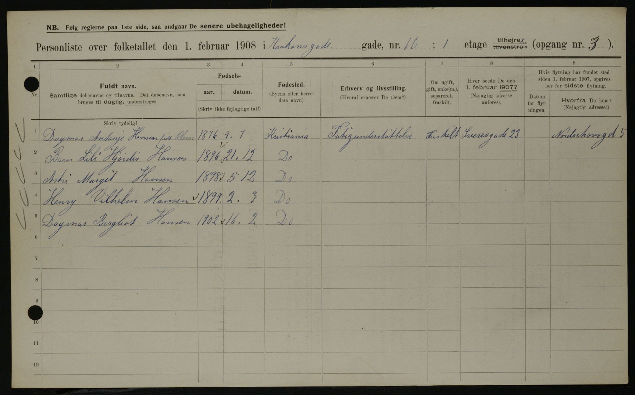 OBA, Municipal Census 1908 for Kristiania, 1908, p. 38440