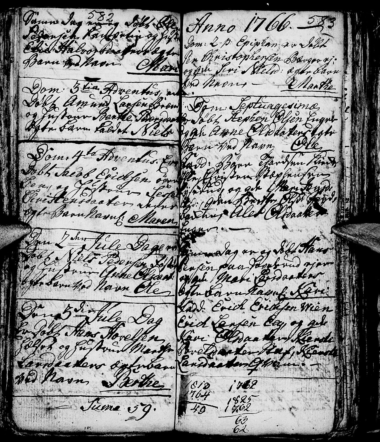 Nes prestekontor, Hedmark, AV/SAH-PREST-020/L/La/L0001: Parish register (copy) no. 1, 1663-1784, p. 582-583