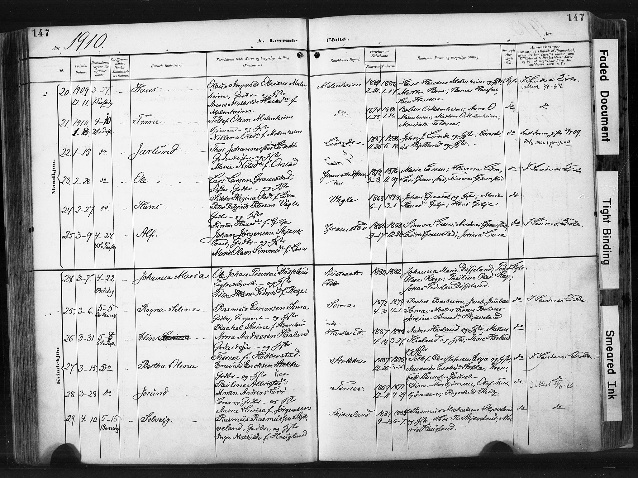 Høyland sokneprestkontor, AV/SAST-A-101799/001/30BA/L0015: Parish register (official) no. A 14, 1899-1911, p. 147