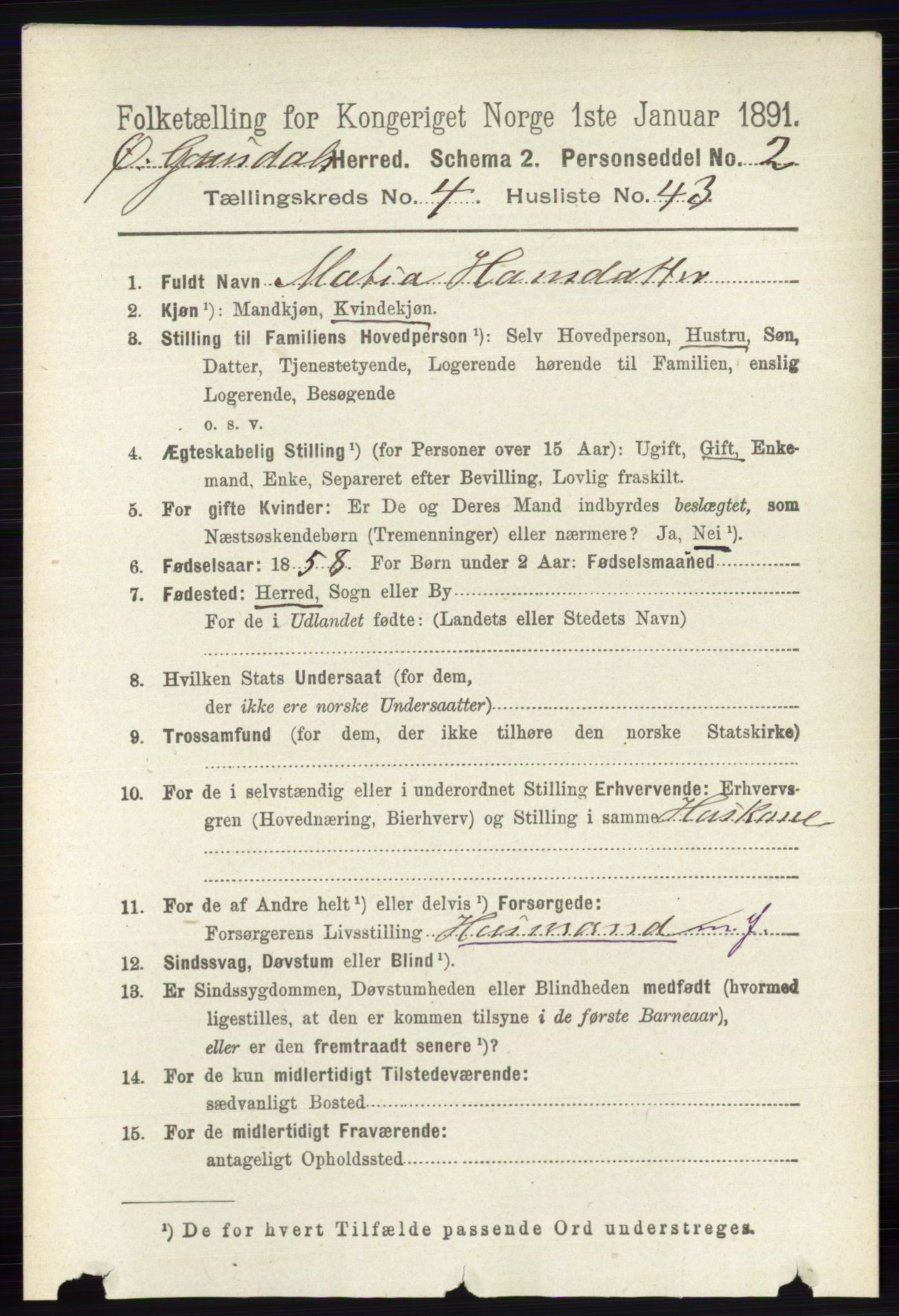 RA, 1891 census for 0522 Østre Gausdal, 1891, p. 2786