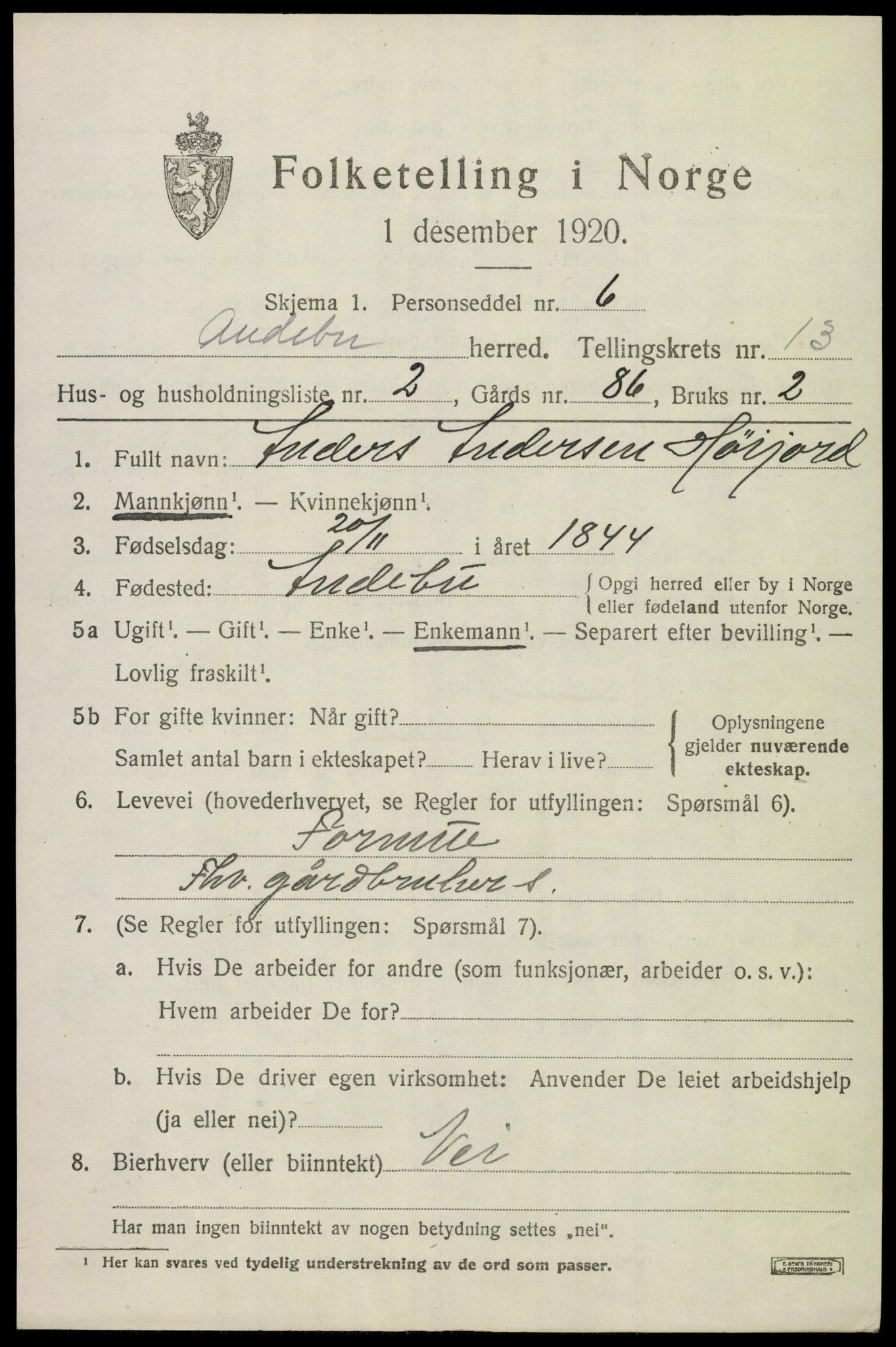SAKO, 1920 census for Andebu, 1920, p. 4810