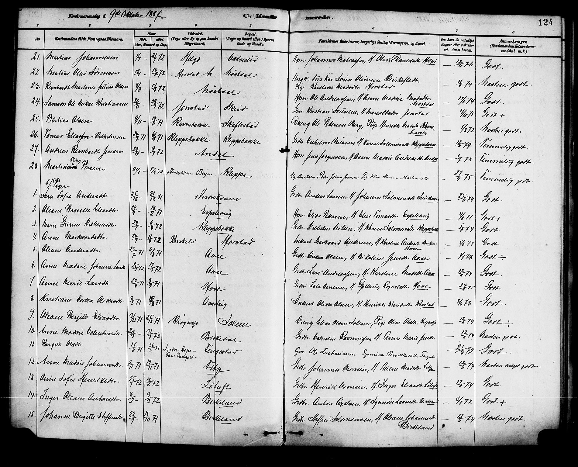 Førde sokneprestembete, AV/SAB-A-79901/H/Haa/Haad/L0001: Parish register (official) no. D 1, 1881-1898, p. 124