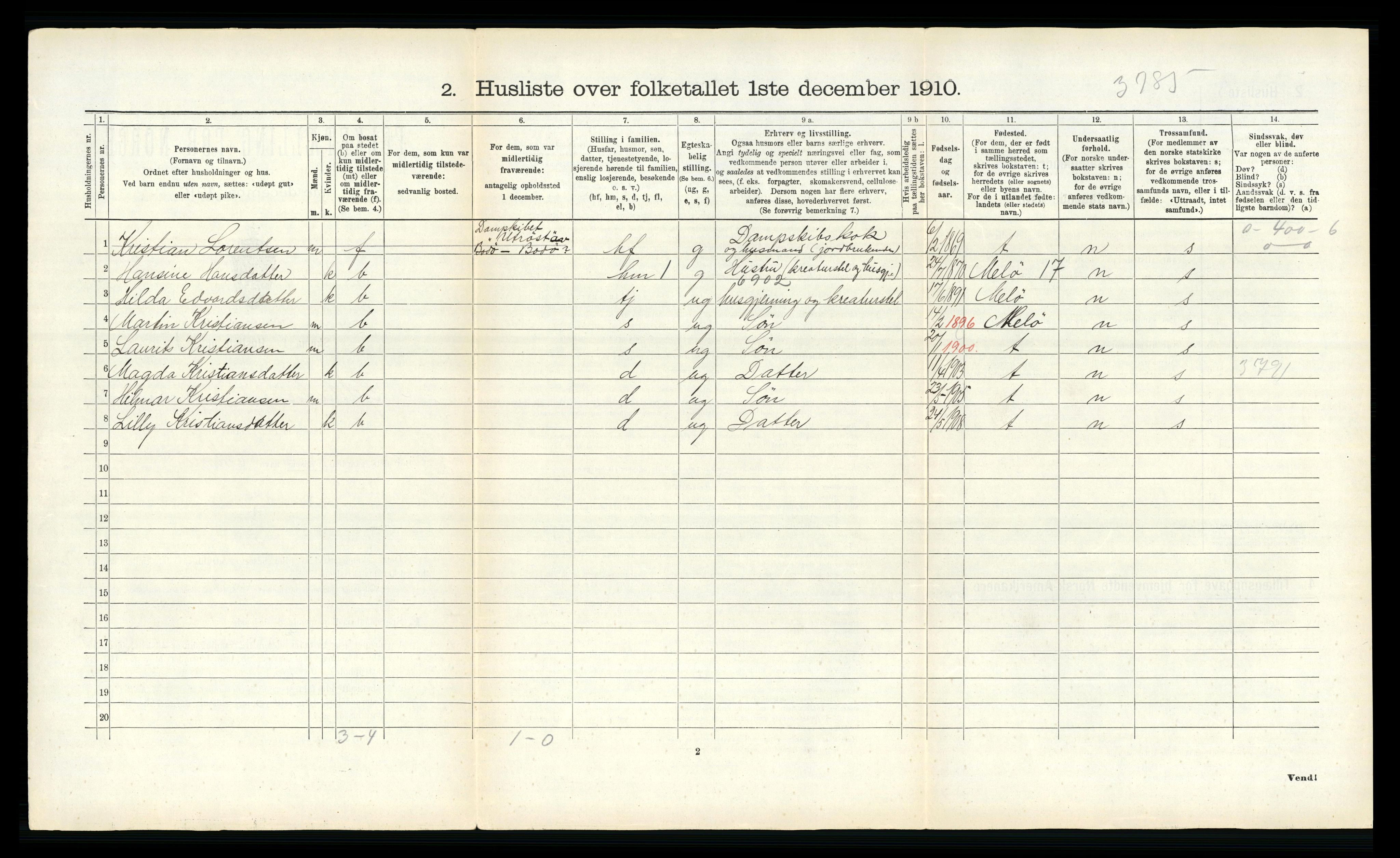 RA, 1910 census for Gildeskål, 1910, p. 1078