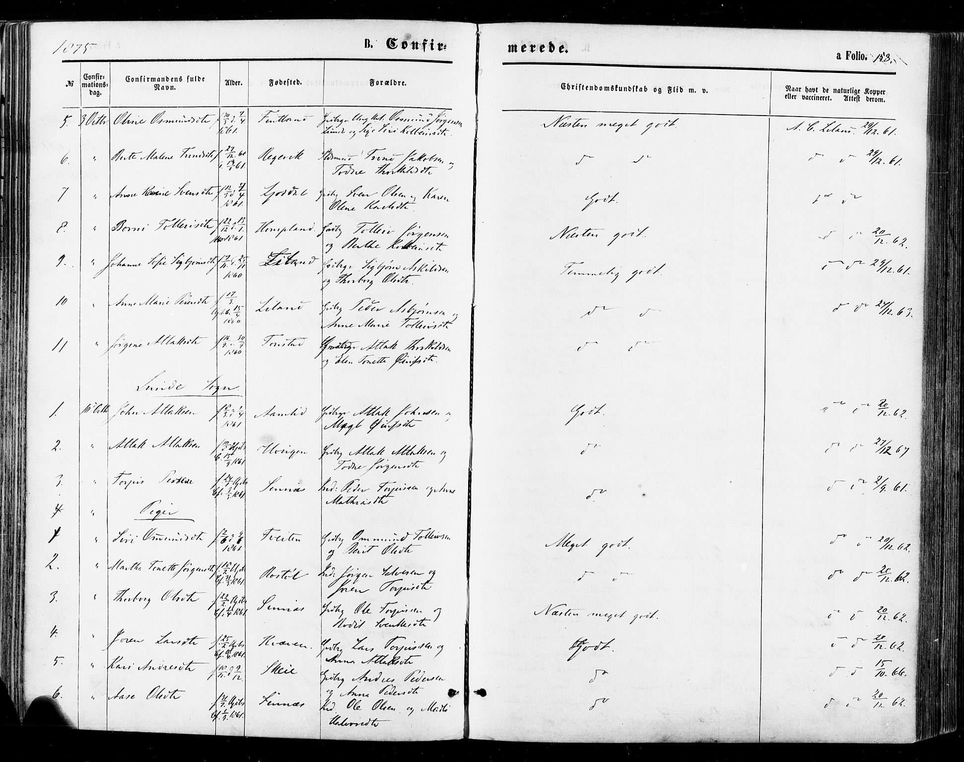 Sirdal sokneprestkontor, SAK/1111-0036/F/Fa/Fab/L0003: Parish register (official) no. A 3, 1874-1886, p. 153
