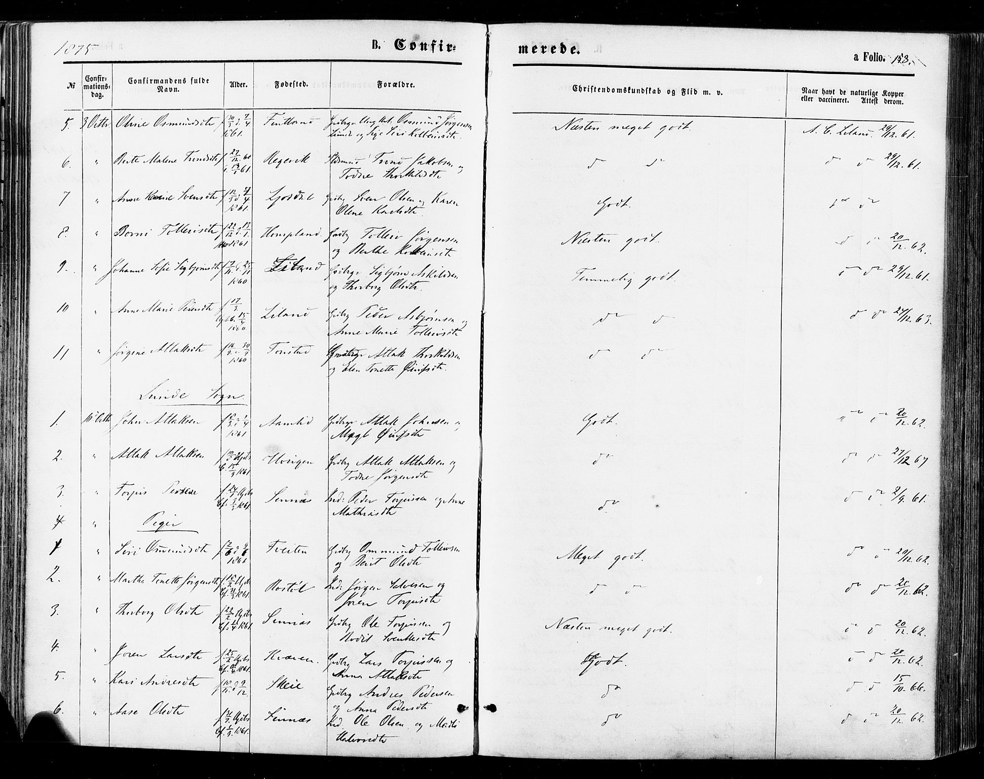 Sirdal sokneprestkontor, AV/SAK-1111-0036/F/Fa/Fab/L0003: Parish register (official) no. A 3, 1874-1886, p. 153