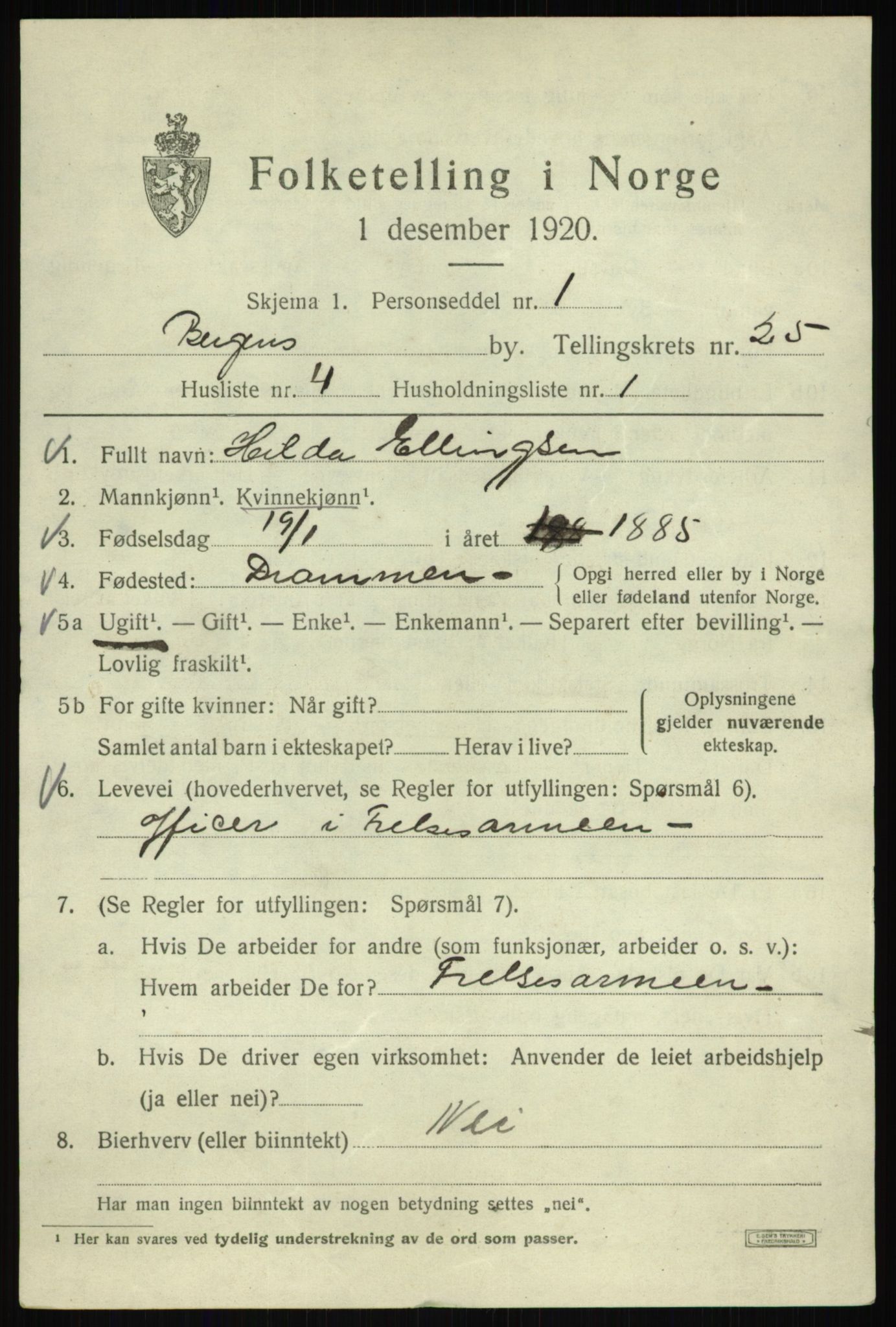 SAB, 1920 census for Bergen, 1920, p. 89013