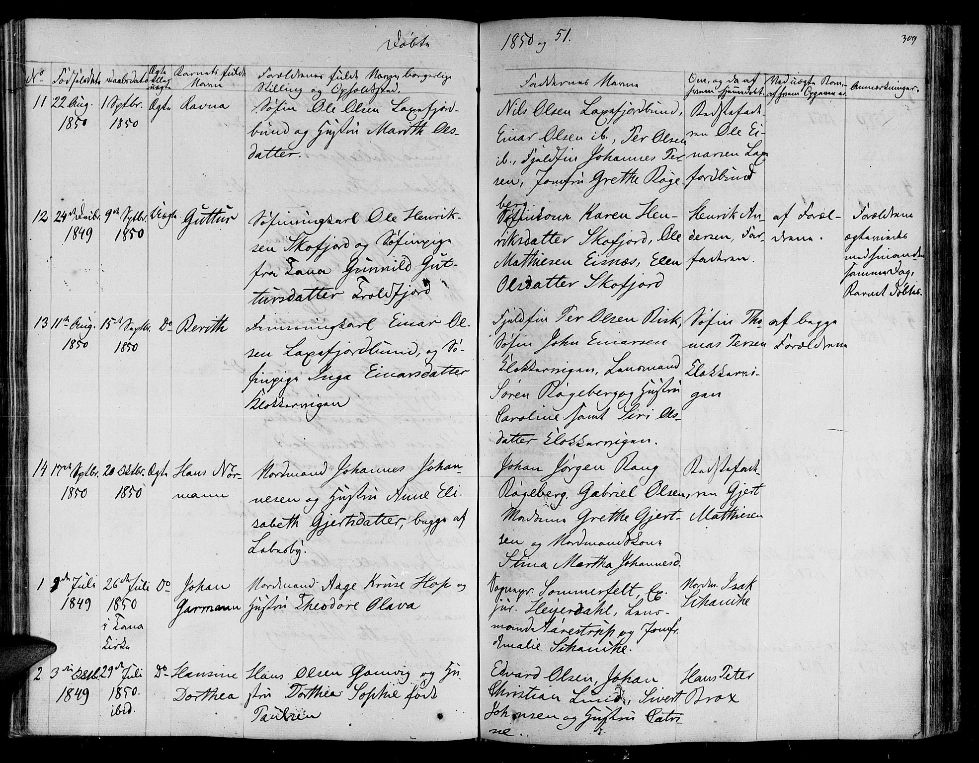 Lebesby sokneprestkontor, SATØ/S-1353/H/Ha/L0003kirke: Parish register (official) no. 3, 1833-1852, p. 309