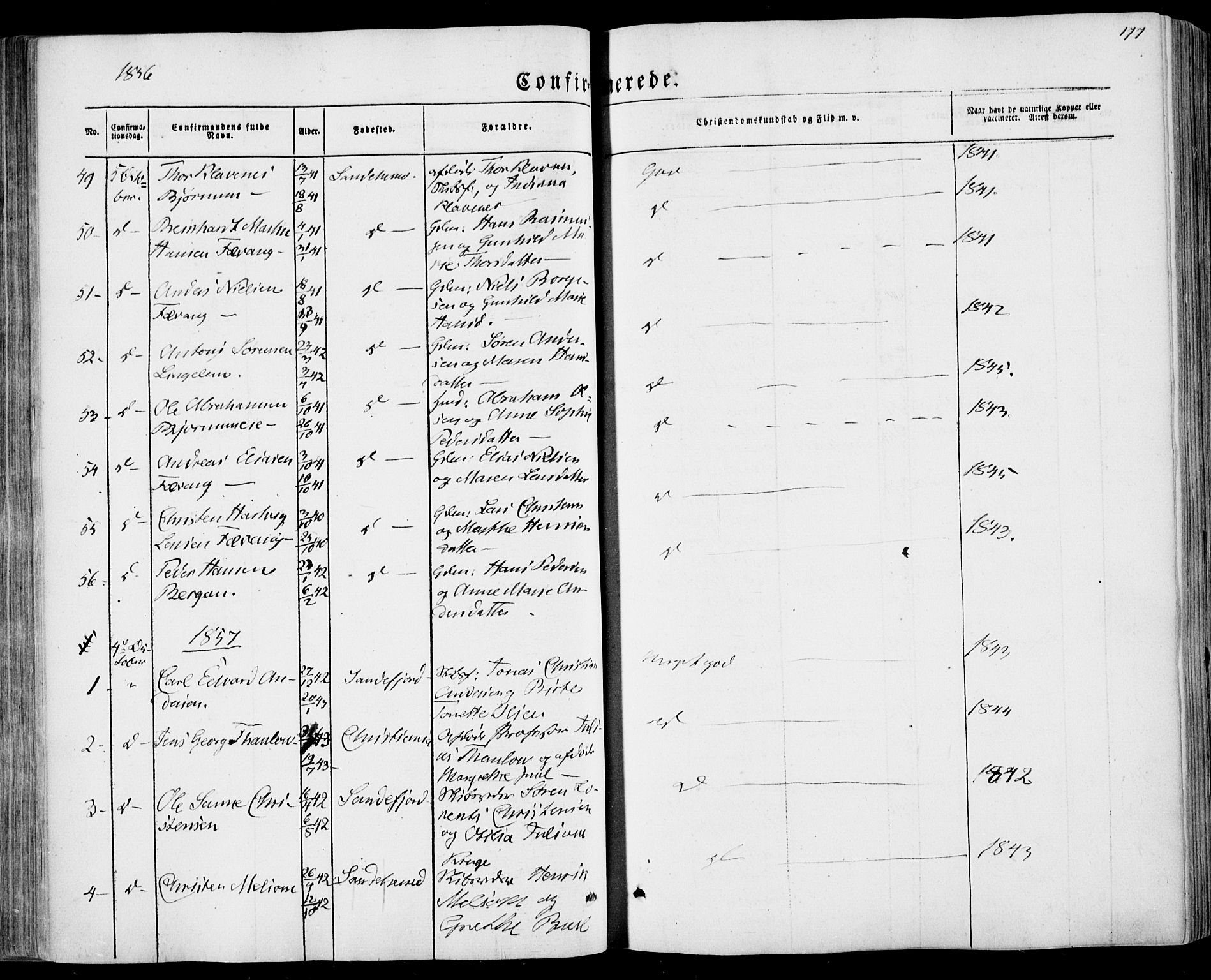 Sandar kirkebøker, AV/SAKO-A-243/F/Fa/L0007: Parish register (official) no. 7, 1855-1861, p. 177