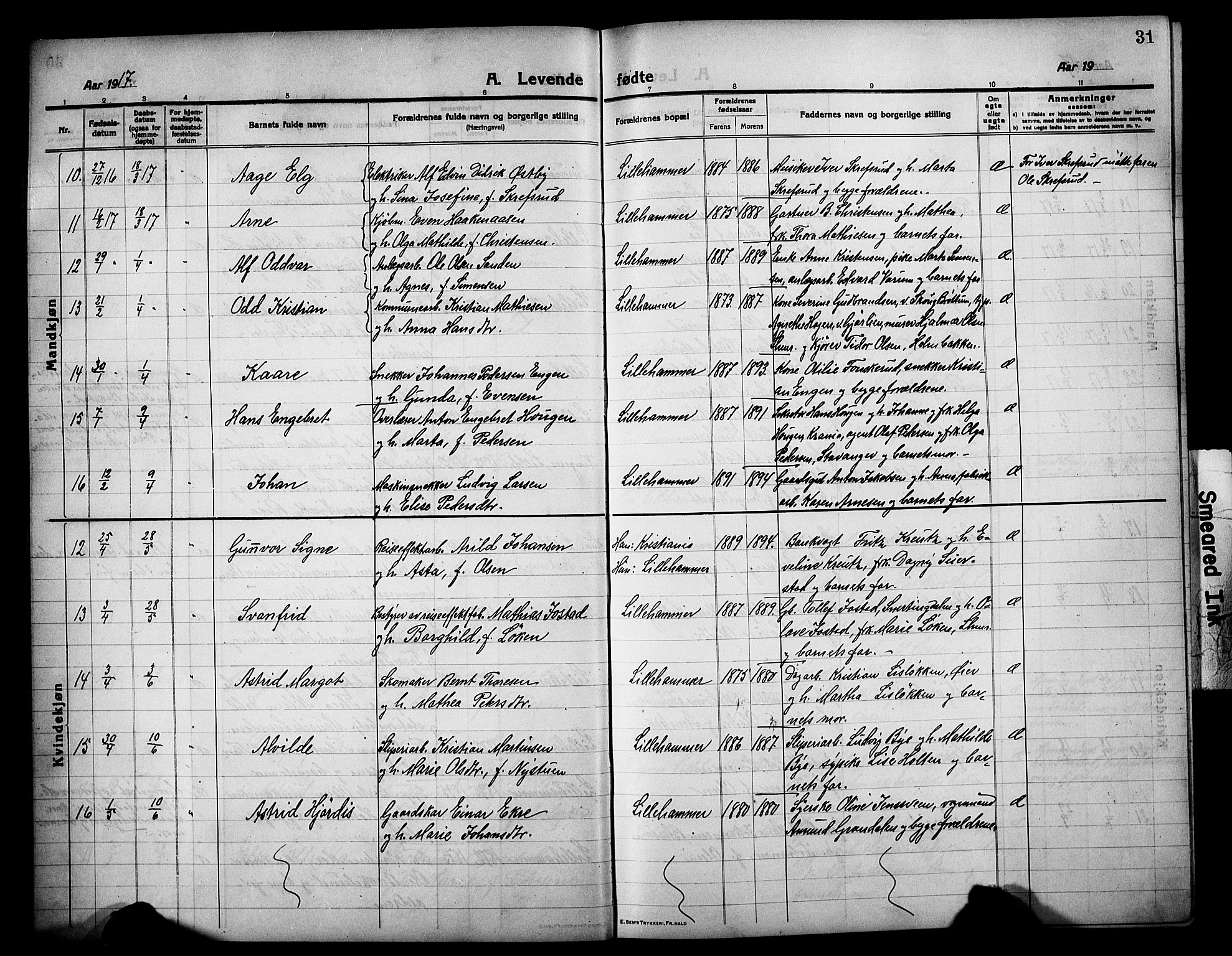 Lillehammer prestekontor, AV/SAH-PREST-088/H/Ha/Hab/L0002: Parish register (copy) no. 2, 1913-1929, p. 31