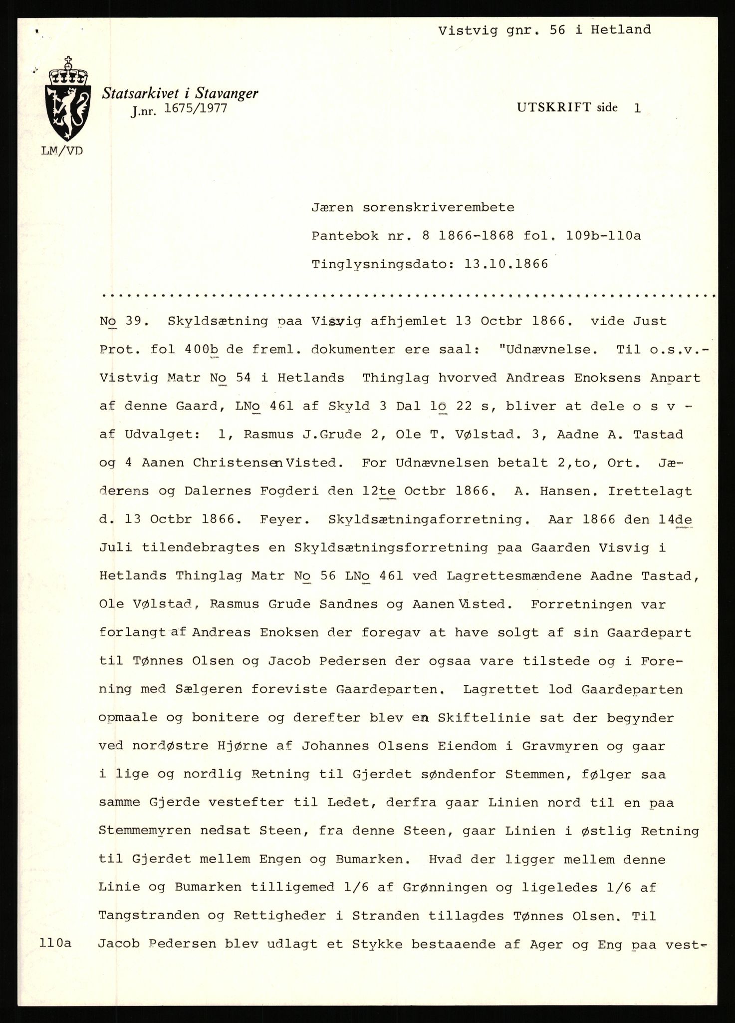 Statsarkivet i Stavanger, AV/SAST-A-101971/03/Y/Yj/L0096: Avskrifter sortert etter gårdsnavn: Vistad - Vågen søndre, 1750-1930, p. 163