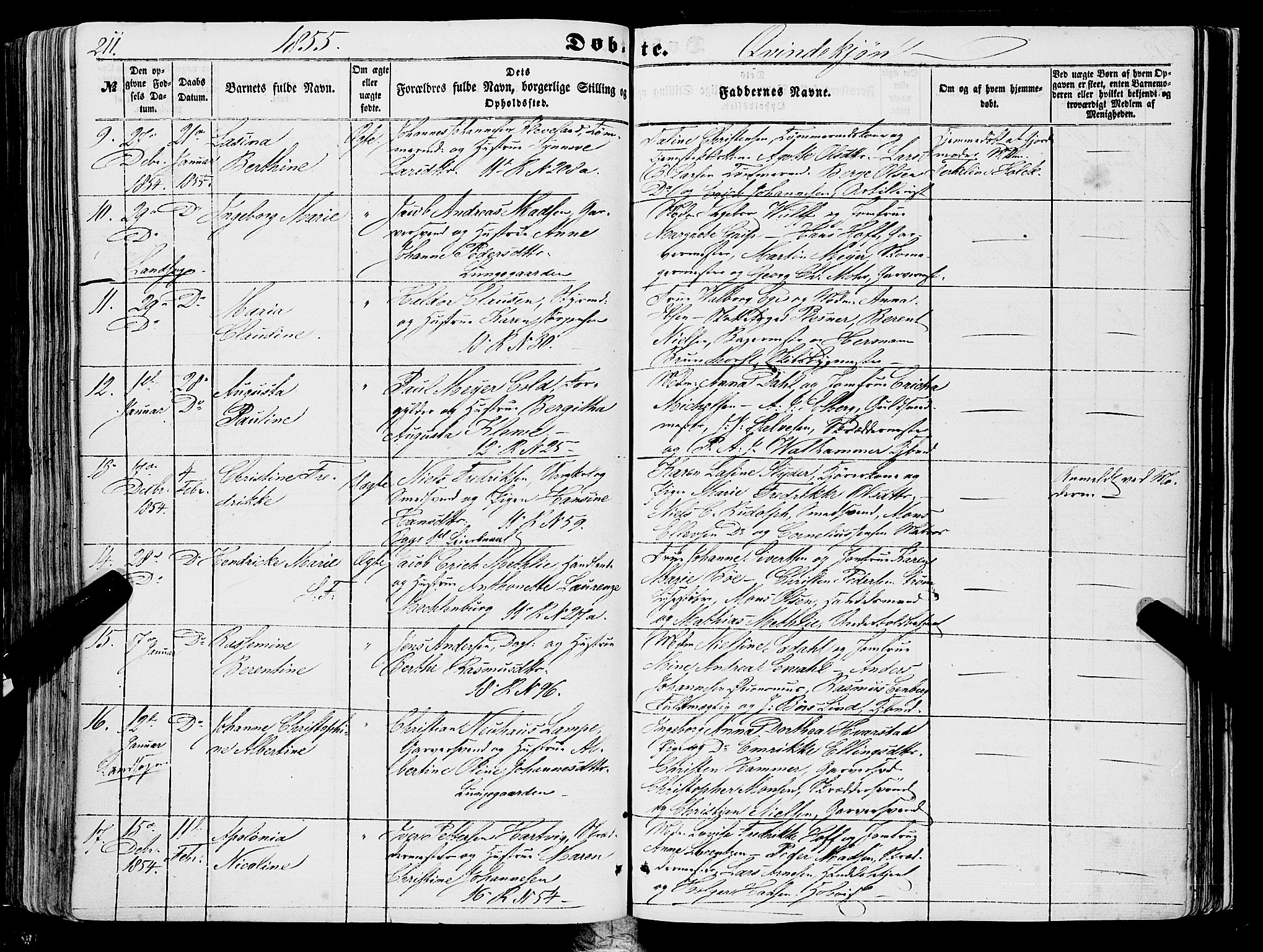 Domkirken sokneprestembete, SAB/A-74801/H/Haa/L0020: Parish register (official) no. B 3, 1851-1859, p. 211