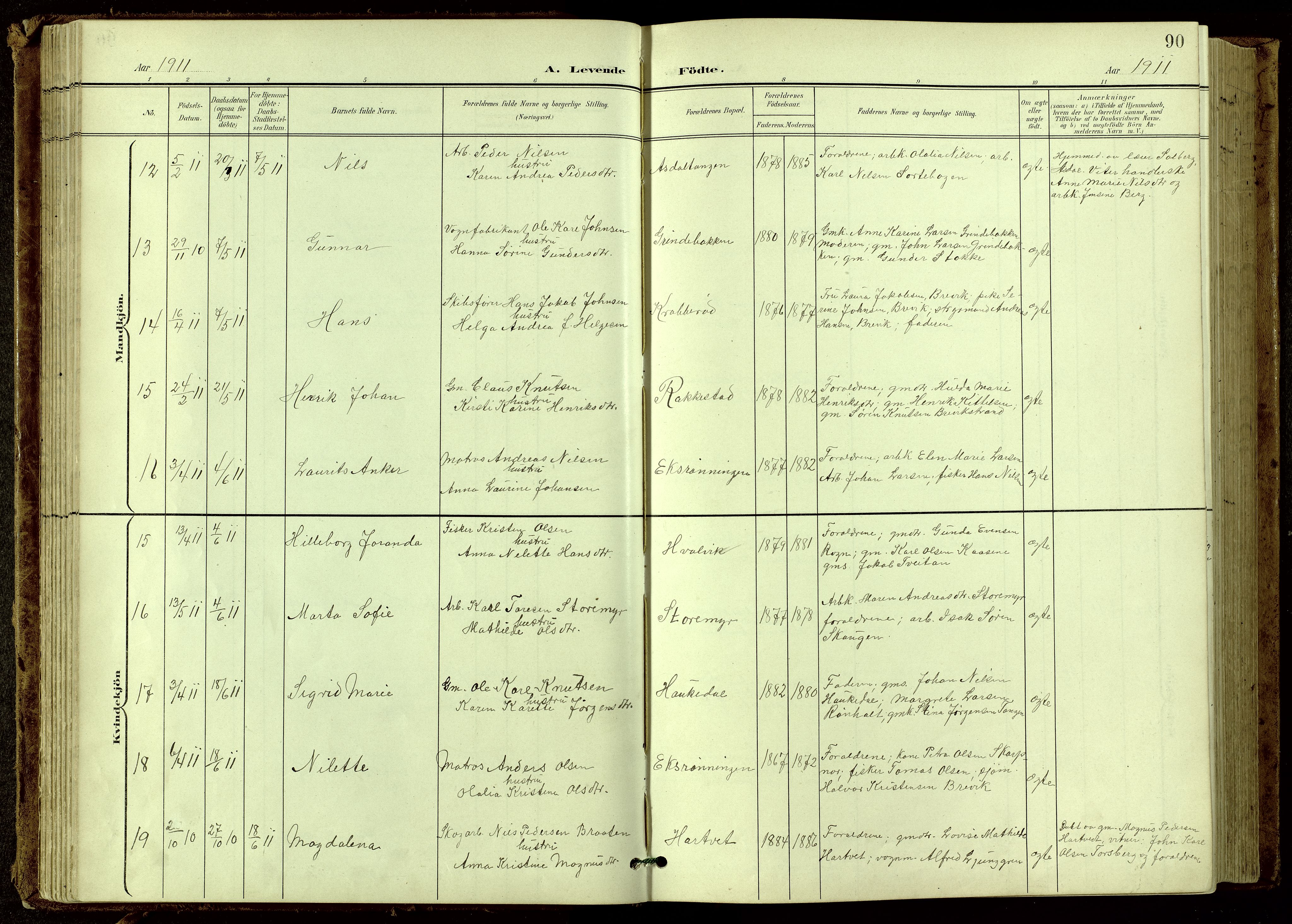 Bamble kirkebøker, AV/SAKO-A-253/G/Ga/L0010: Parish register (copy) no. I 10, 1901-1919, p. 90