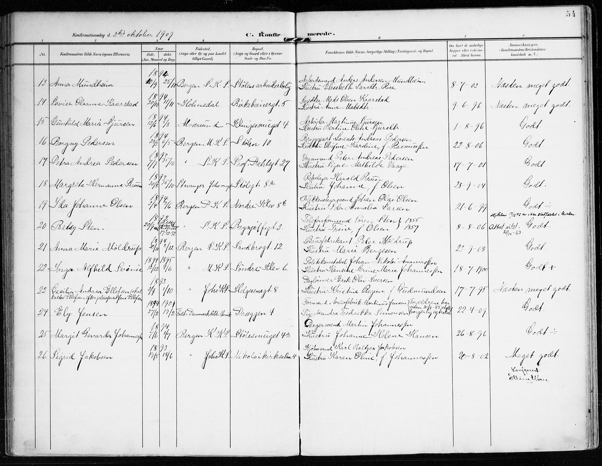 Mariakirken Sokneprestembete, AV/SAB-A-76901/H/Haa/L0014: Parish register (official) no. C 2, 1900-1916, p. 54