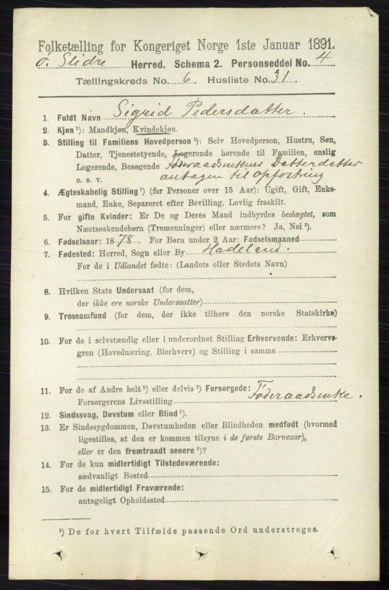 RA, 1891 census for 0544 Øystre Slidre, 1891, p. 1964