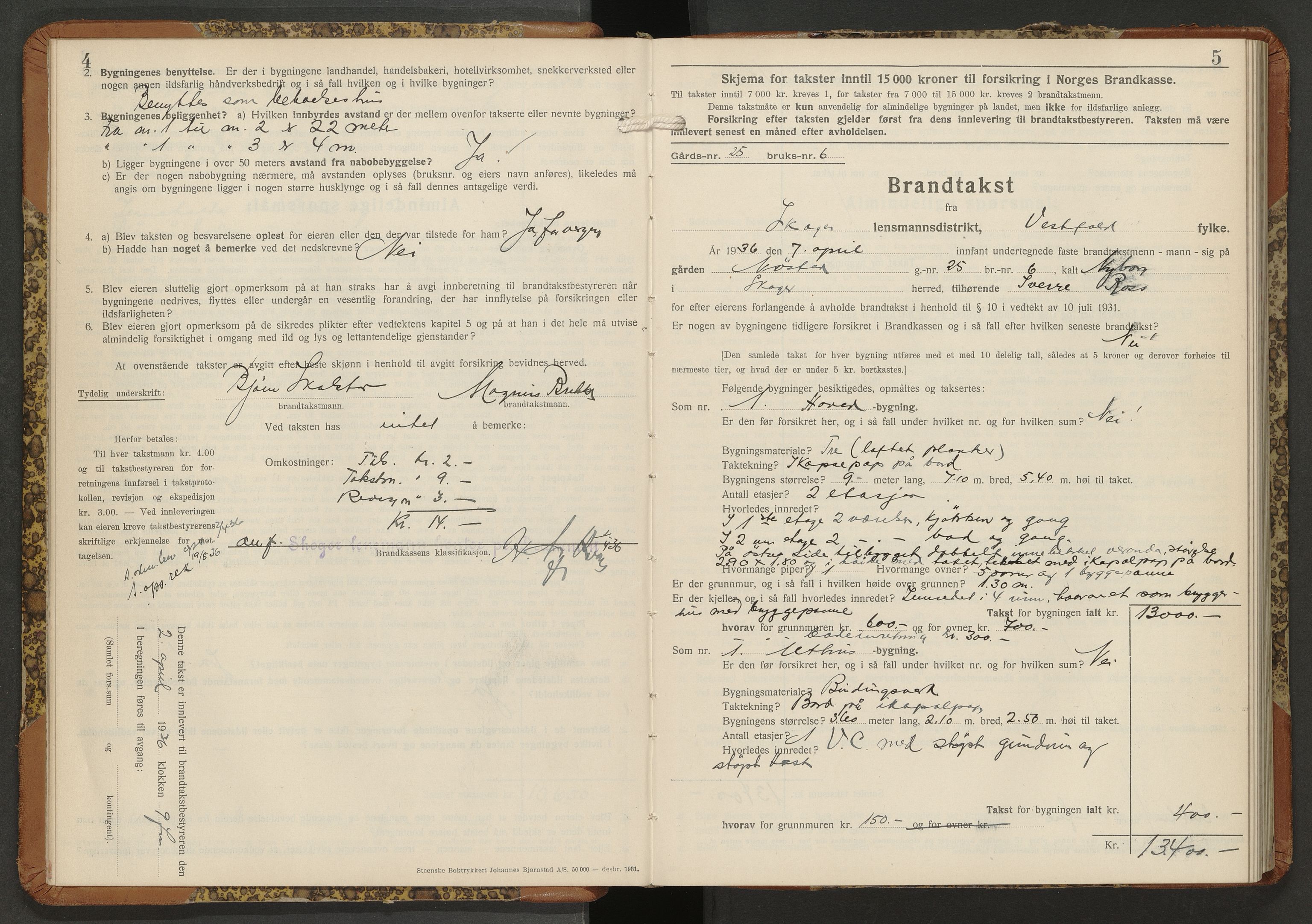 Skoger lensmannskontor, AV/SAKO-A-548/Y/Yi/Yib/L0006: Skjematakstprotokoll, 1936-1954