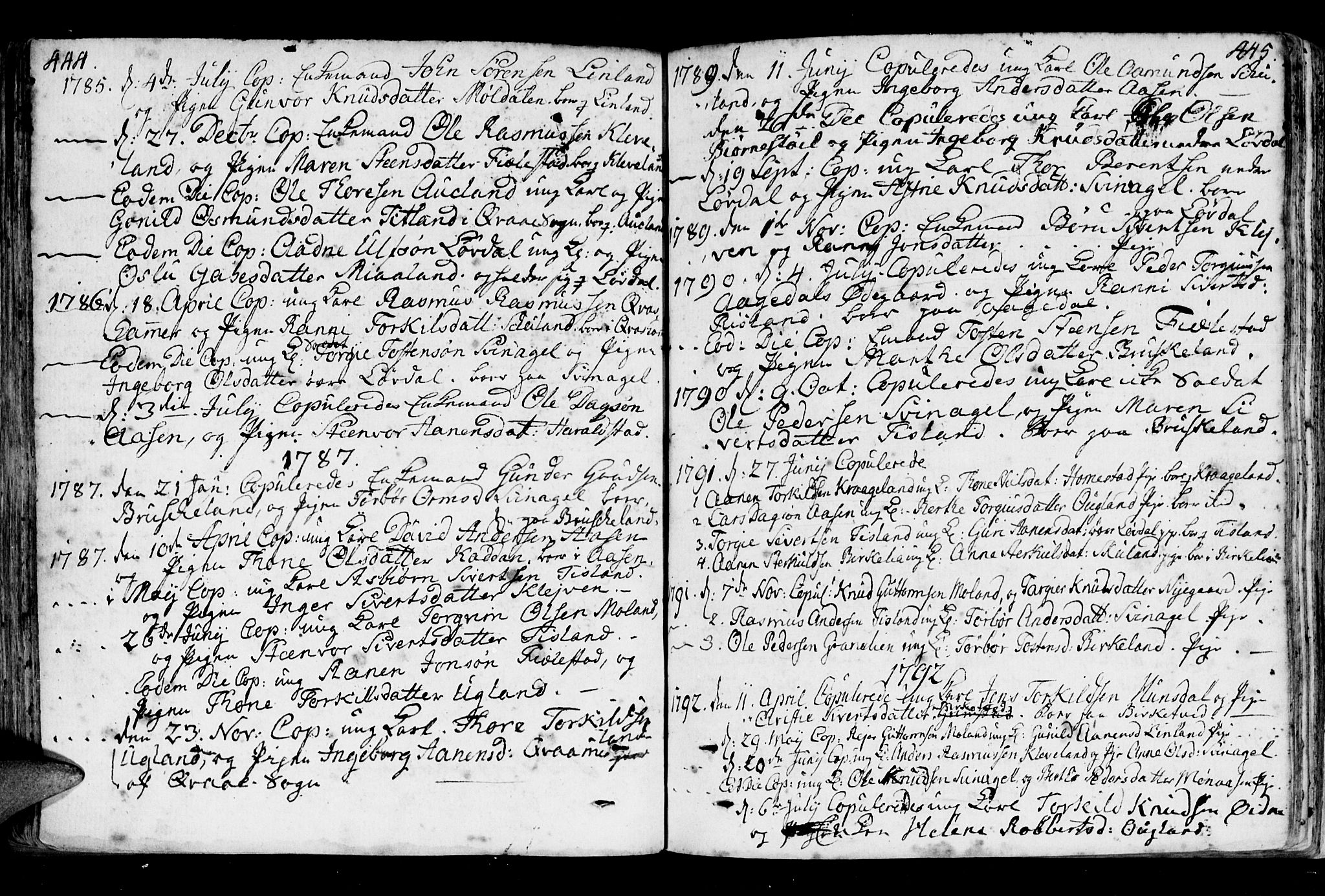 Holum sokneprestkontor, AV/SAK-1111-0022/F/Fa/Fab/L0004: Parish register (official) no. A 4, 1774-1847, p. 444-445