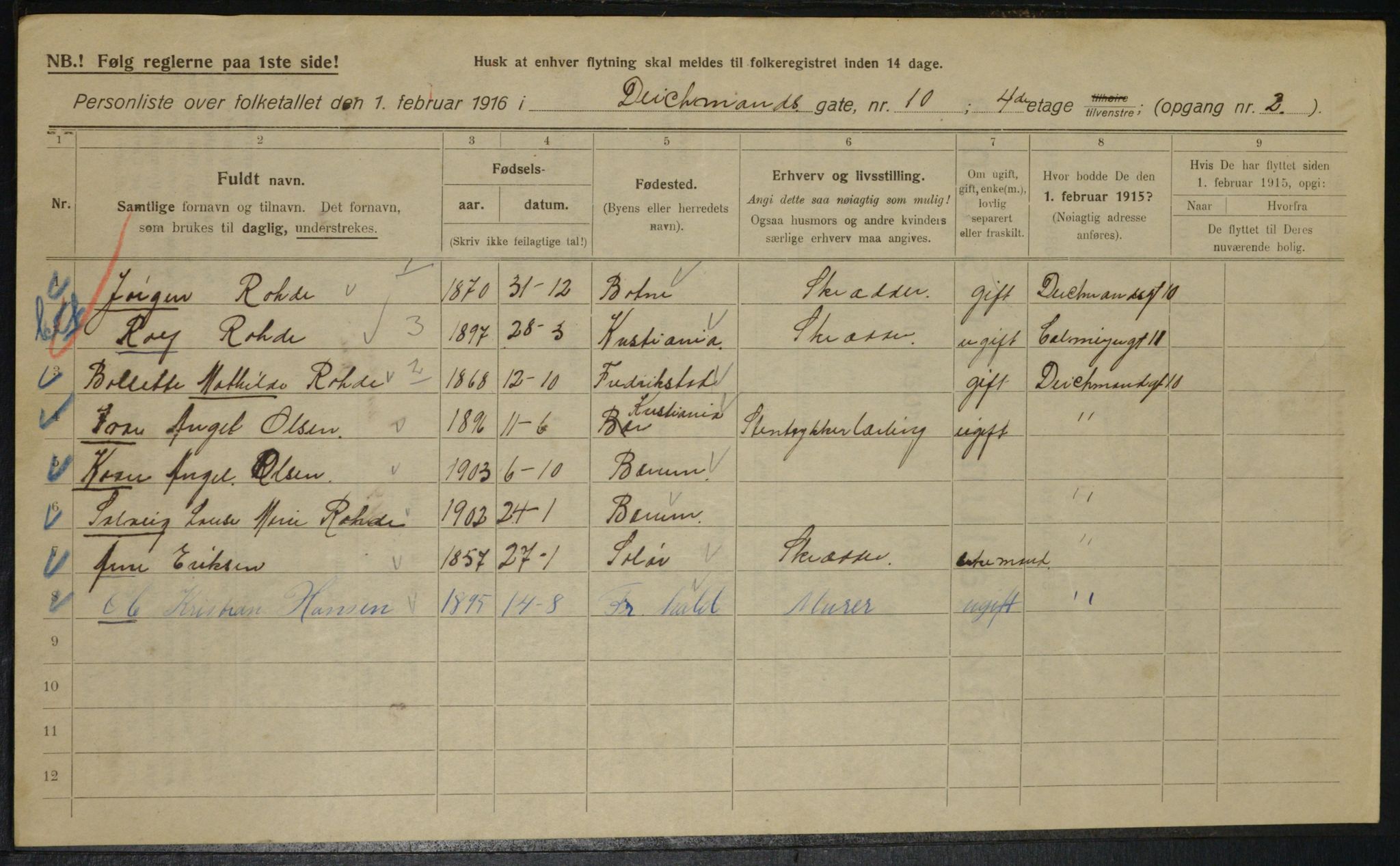 OBA, Municipal Census 1916 for Kristiania, 1916, p. 15685