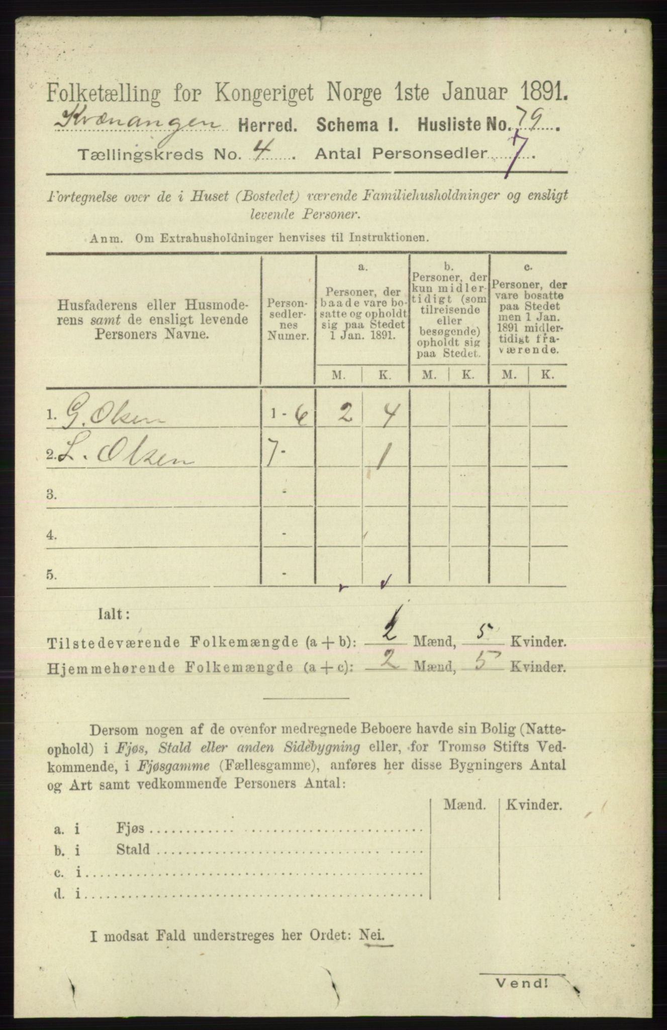 RA, 1891 census for 1943 Kvænangen, 1891, p. 1532