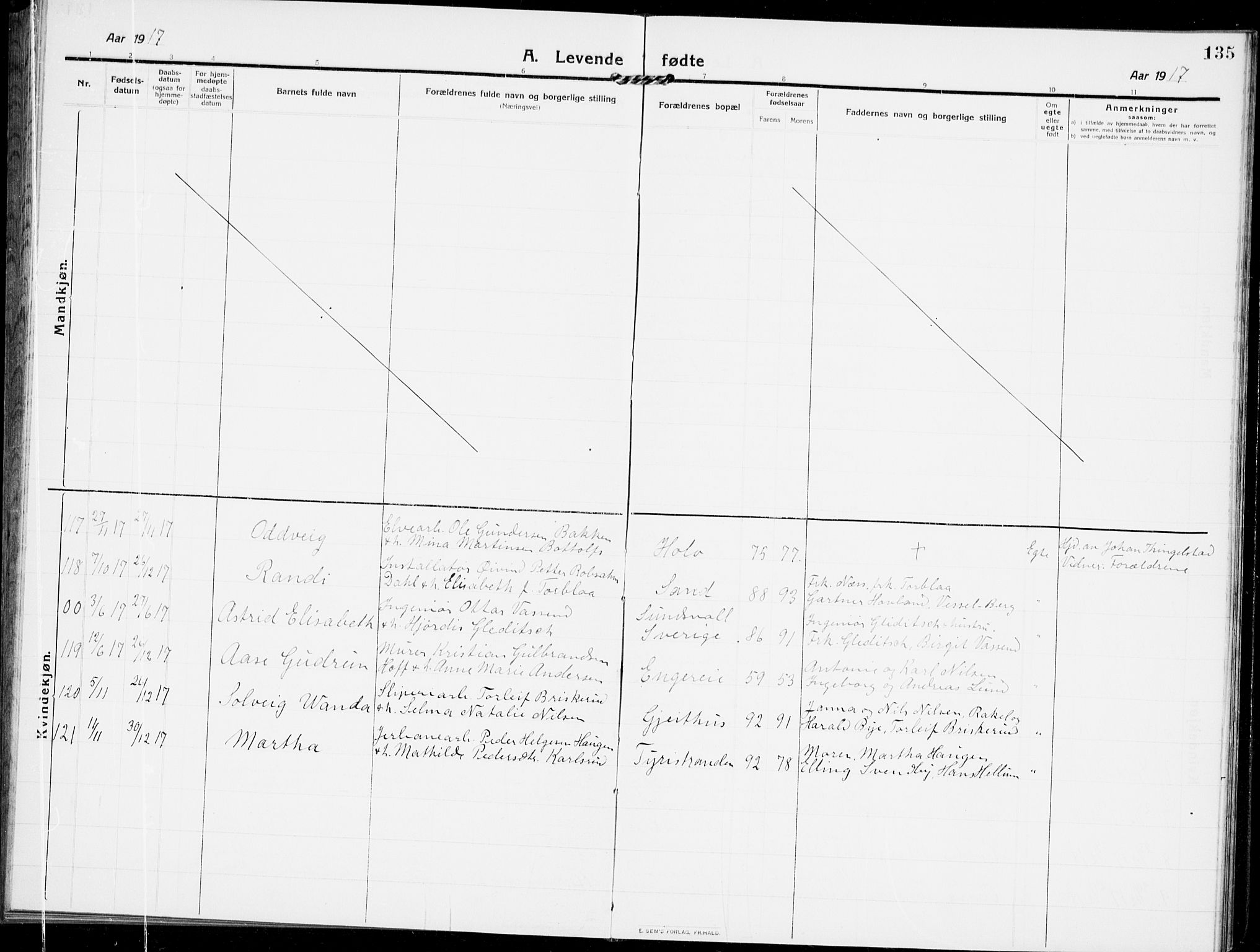 Modum kirkebøker, AV/SAKO-A-234/G/Ga/L0009: Parish register (copy) no. I 9, 1909-1923, p. 135