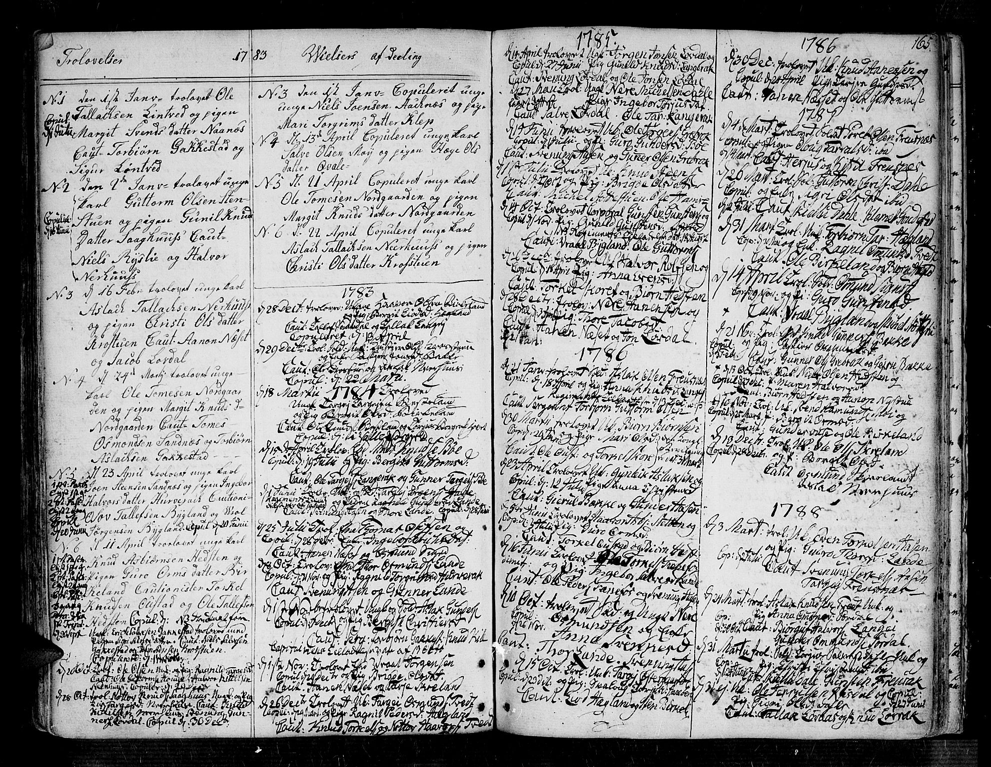 Bygland sokneprestkontor, SAK/1111-0006/F/Fa/Fab/L0002: Parish register (official) no. A 2, 1766-1816, p. 165