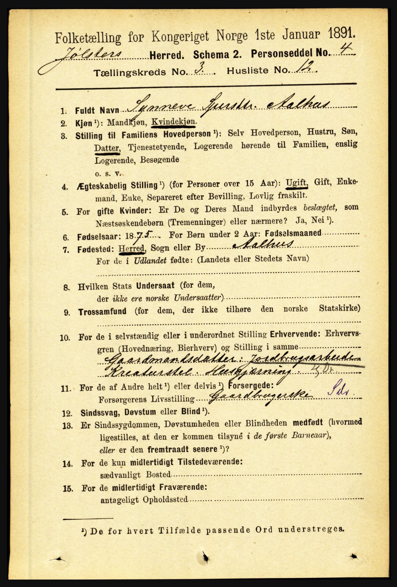 RA, 1891 census for 1431 Jølster, 1891, p. 1053