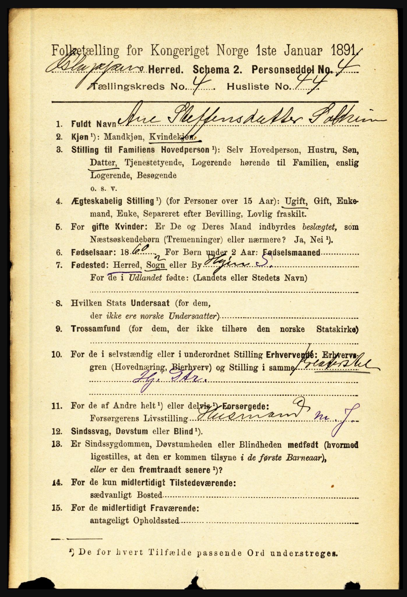 RA, 1891 census for 1445 Gloppen, 1891, p. 2029