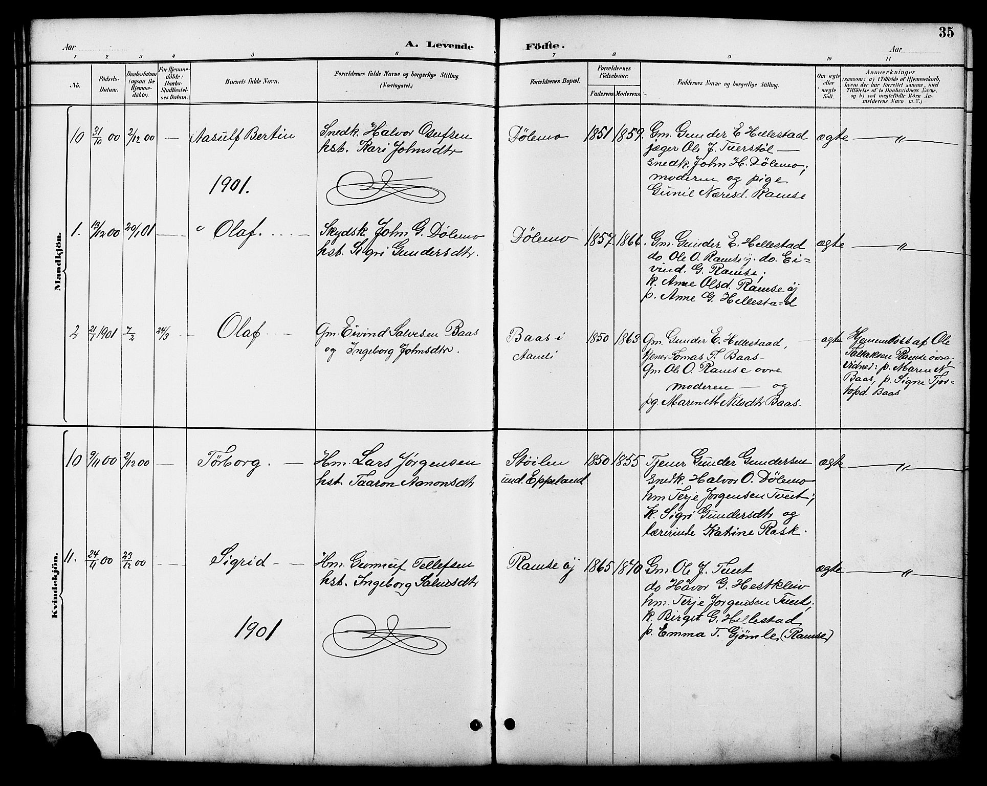 Åmli sokneprestkontor, SAK/1111-0050/F/Fb/Fbb/L0002: Parish register (copy) no. B 2, 1890-1905, p. 35