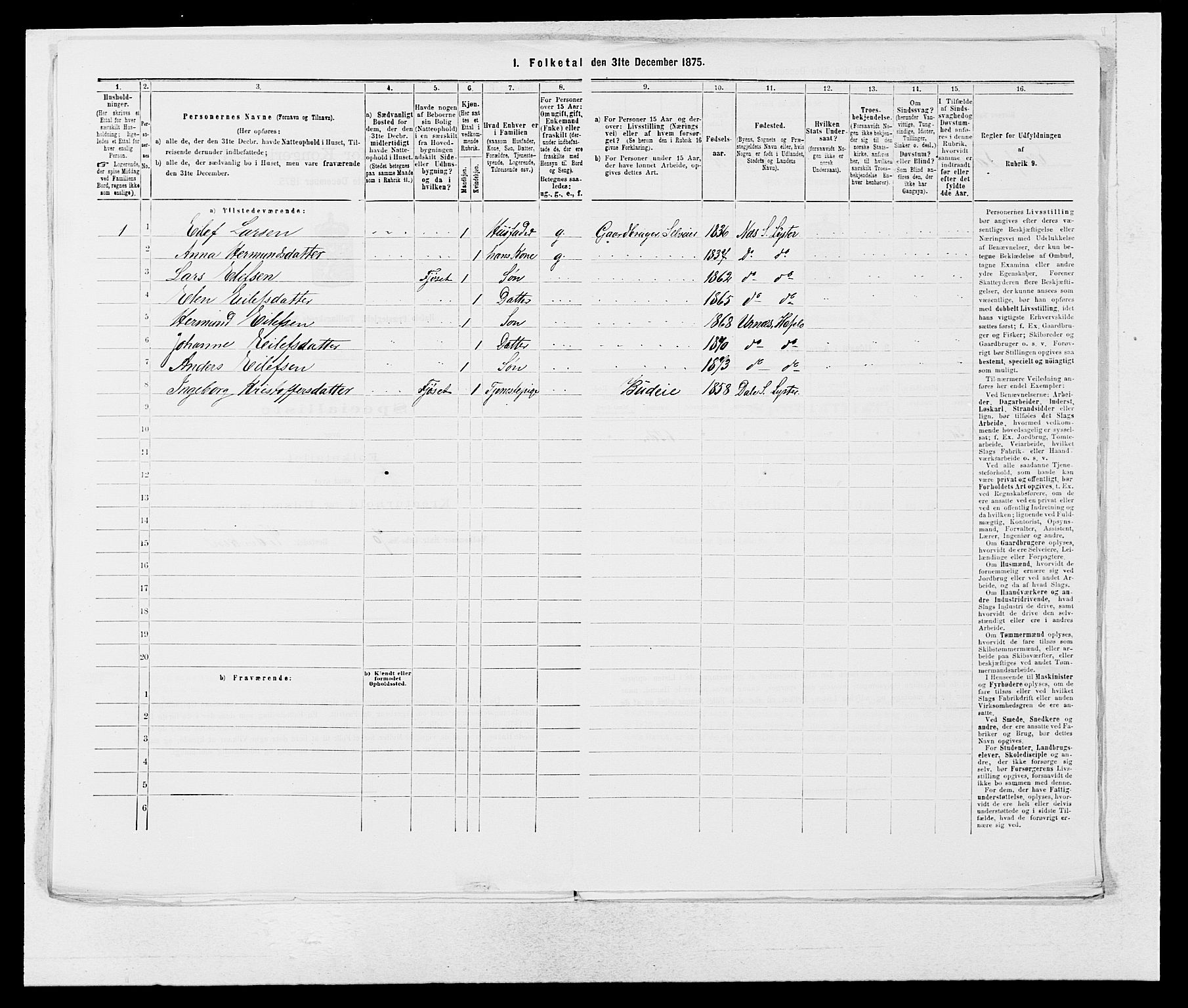 SAB, 1875 census for 1425P Hafslo, 1875, p. 829