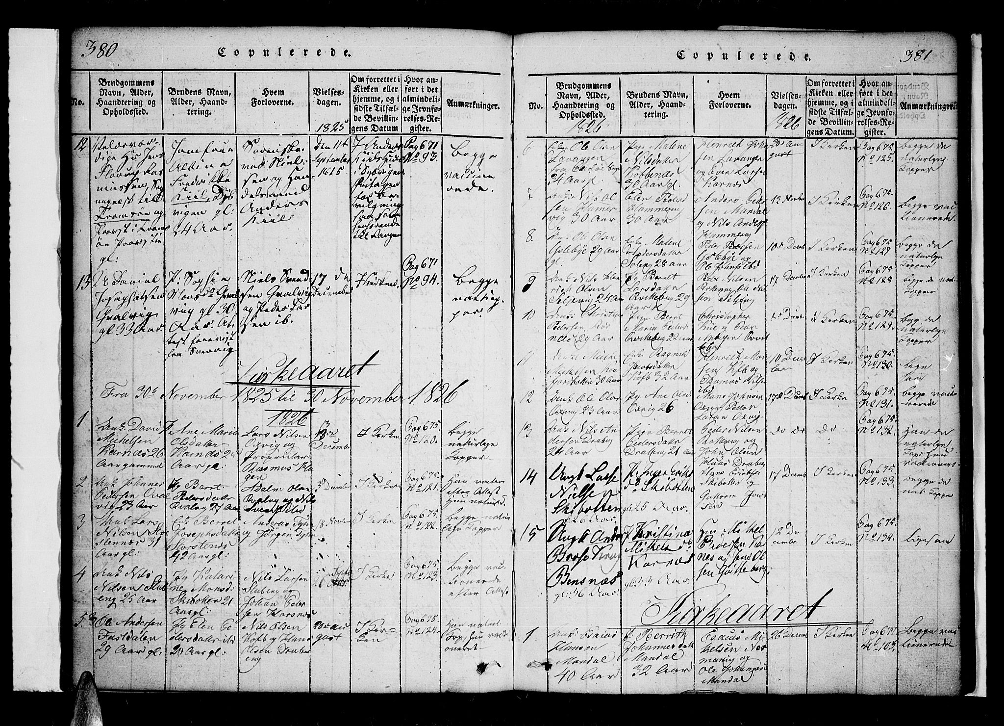 Lyngen sokneprestembete, SATØ/S-1289/H/He/Hea/L0003kirke: Parish register (official) no. 3, 1822-1838, p. 380-381