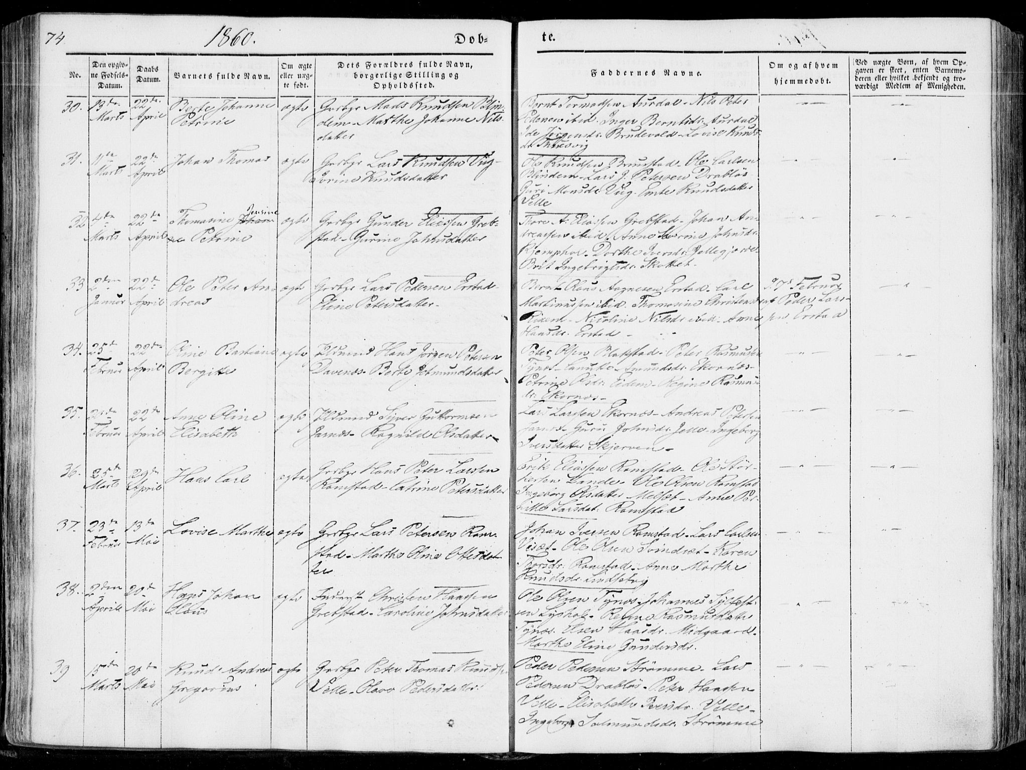 Ministerialprotokoller, klokkerbøker og fødselsregistre - Møre og Romsdal, SAT/A-1454/522/L0313: Parish register (official) no. 522A08, 1852-1862, p. 74