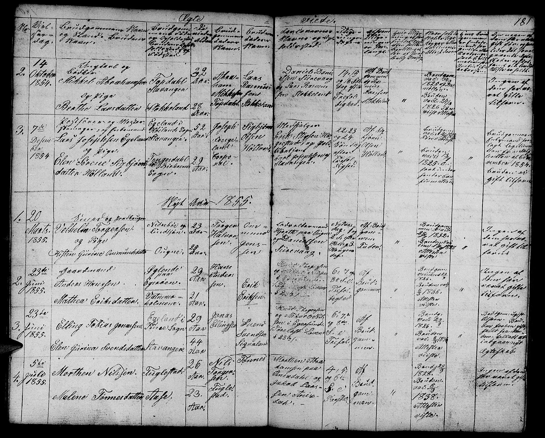 Eigersund sokneprestkontor, SAST/A-101807/S09/L0003: Parish register (copy) no. B 3, 1846-1875, p. 181