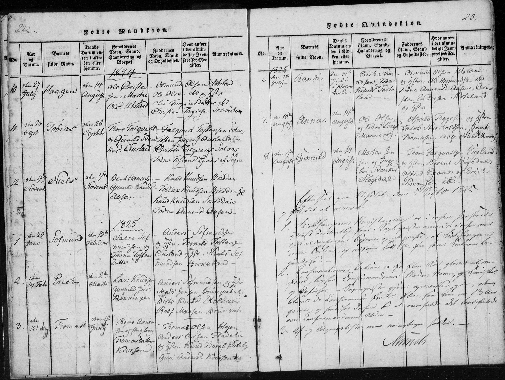 Holum sokneprestkontor, SAK/1111-0022/F/Fa/Fac/L0002: Parish register (official) no. A 2, 1821-1859, p. 22-23
