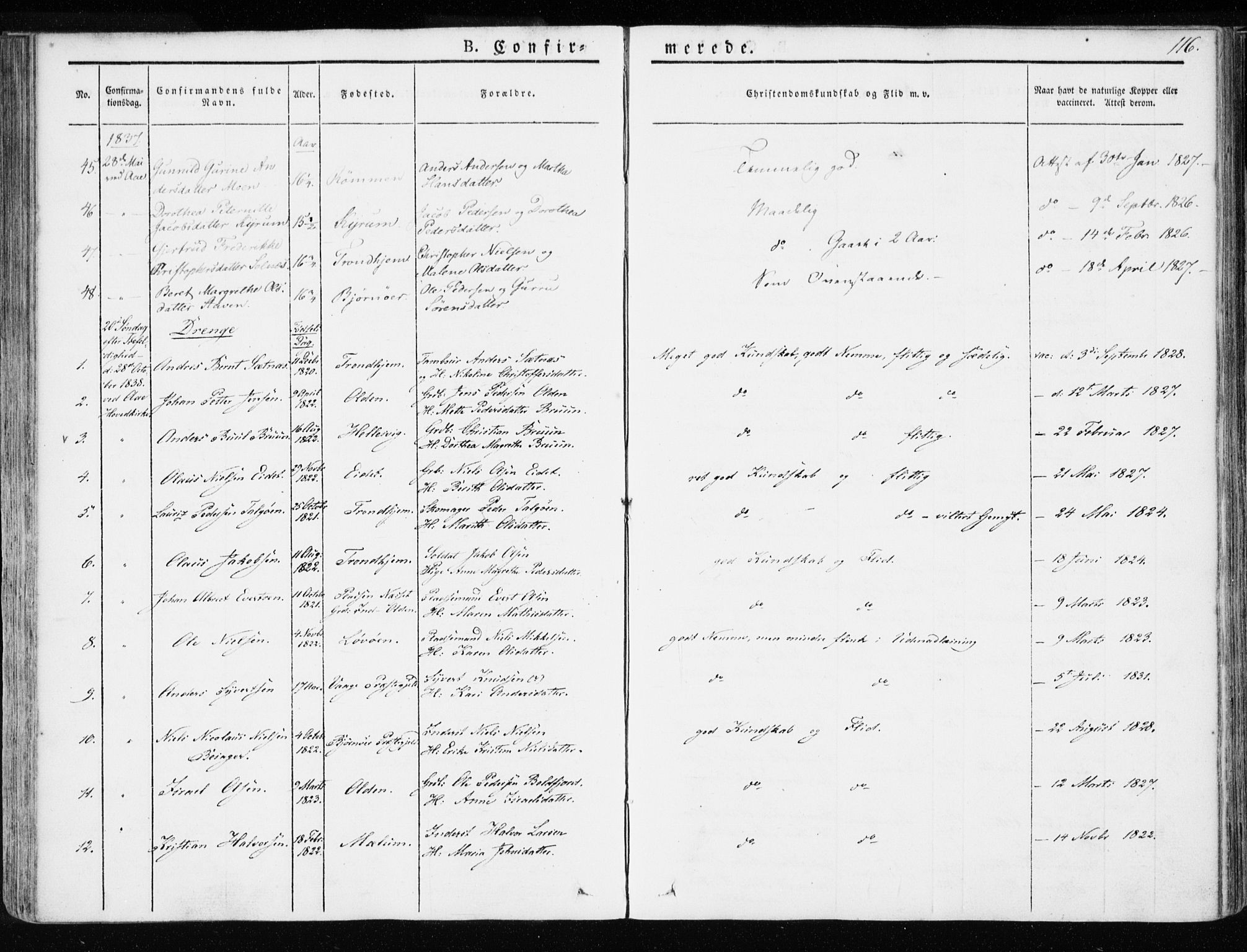 Ministerialprotokoller, klokkerbøker og fødselsregistre - Sør-Trøndelag, SAT/A-1456/655/L0676: Parish register (official) no. 655A05, 1830-1847, p. 116