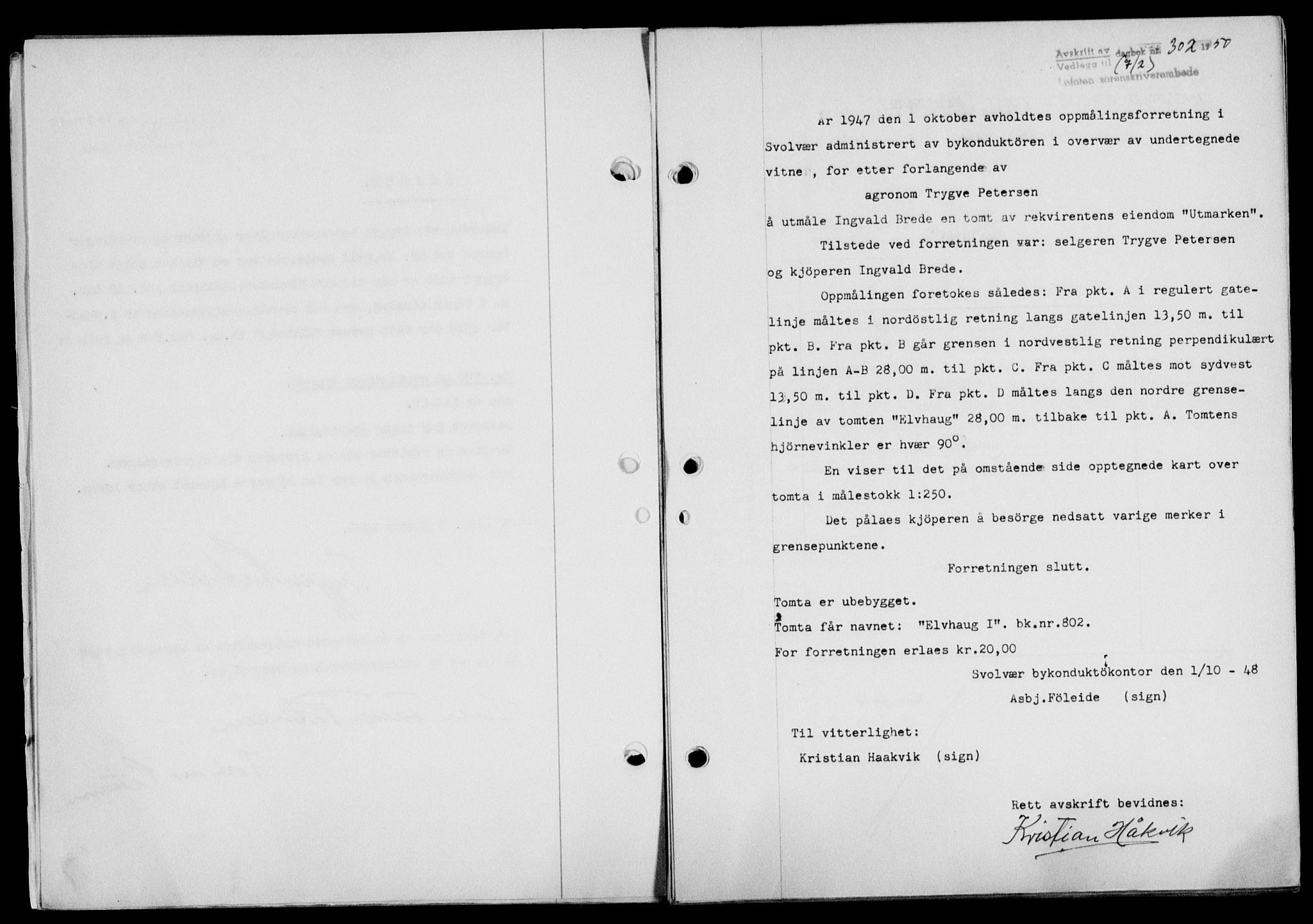 Lofoten sorenskriveri, SAT/A-0017/1/2/2C/L0023a: Mortgage book no. 23a, 1950-1950, Diary no: : 302/1950
